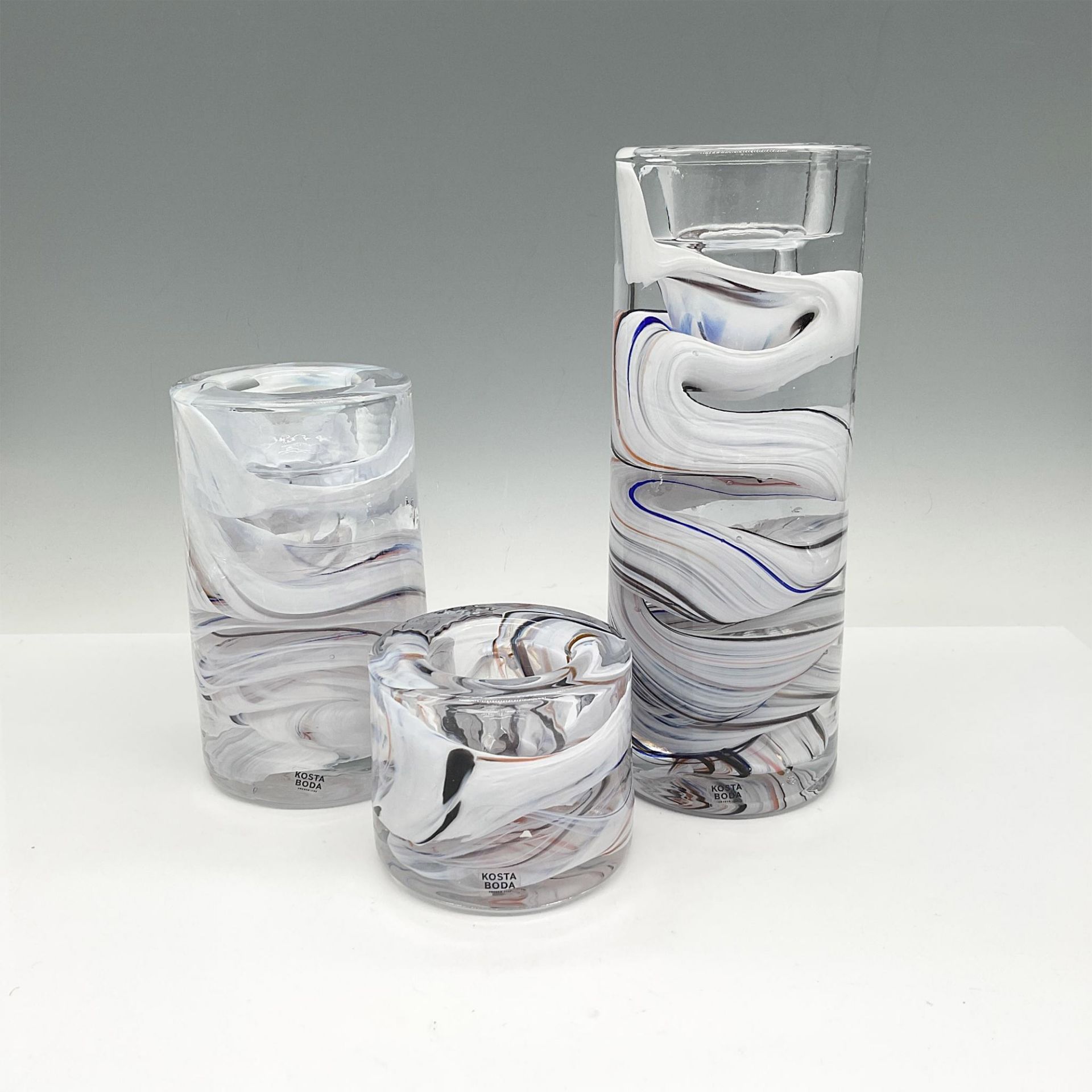 Kosta Boda Art Glass Candle Holders, Colonne Set of 3