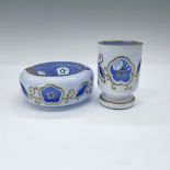 2pc Vintage Bohemia Moser Glass Match Jar and Ashtray