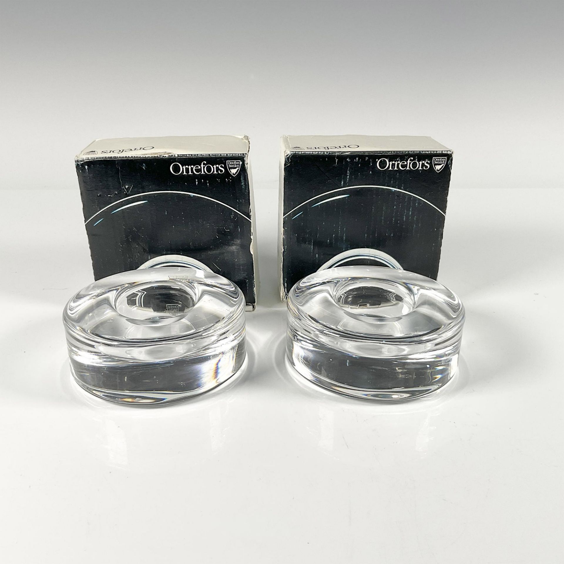2pc Orrefors Crystal Candleholders, Puck - Image 4 of 4