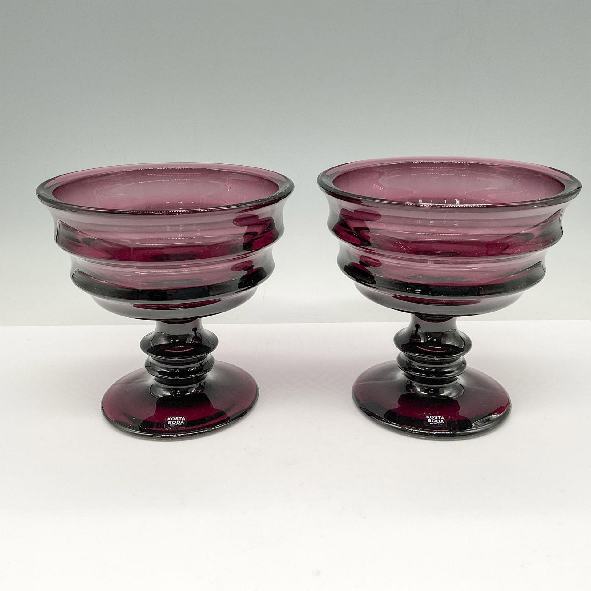 2pc Kosta Boda Glass Purple Compote Bowls