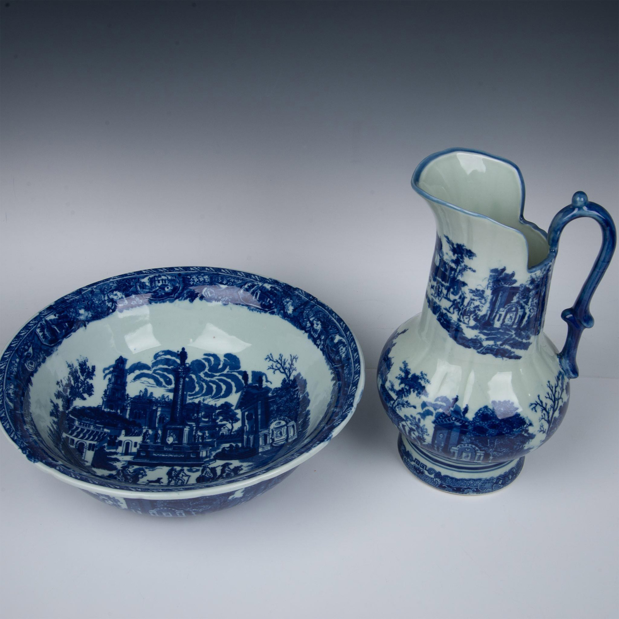 2pc Victoria Ware Ironstone Blue and White Pitcher and Bowl - Image 2 of 5