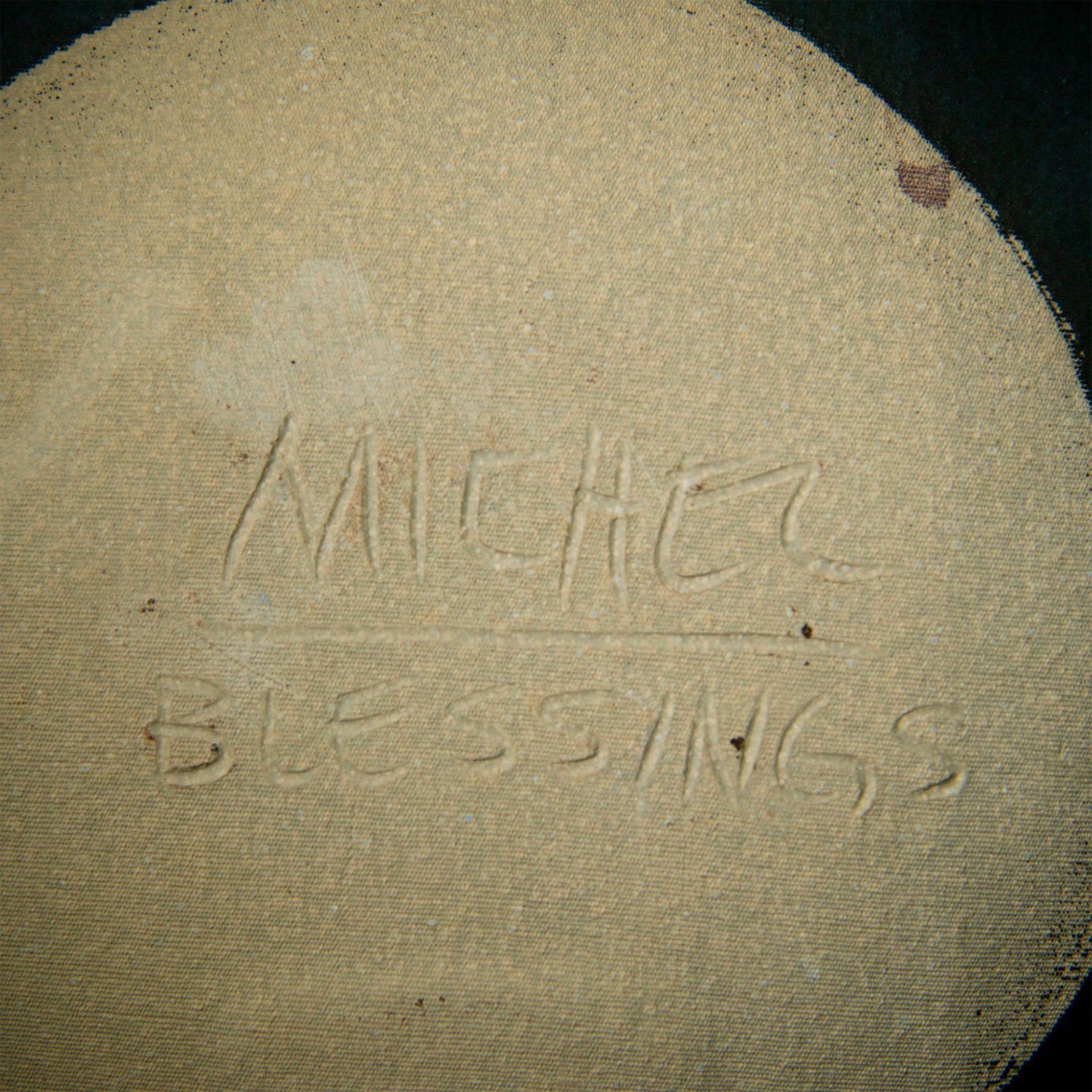 Signed Michel Asian Motif Ceramic Bowl, Blessings - Image 3 of 4