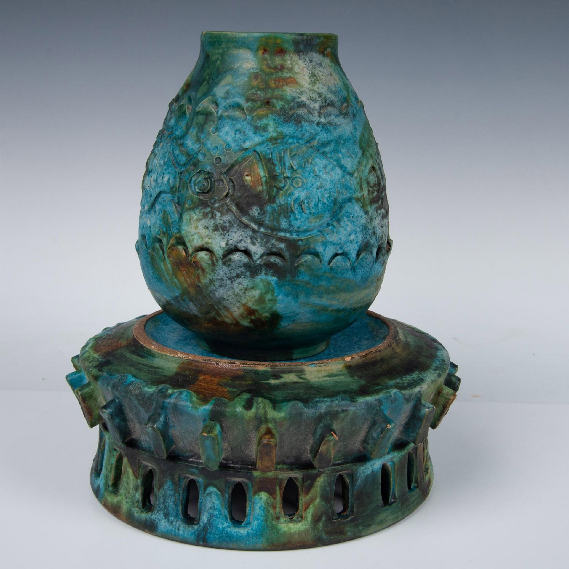 2pc Bitossi Sea Garden Glaze Vase and Decorative Bowl - Bild 3 aus 7
