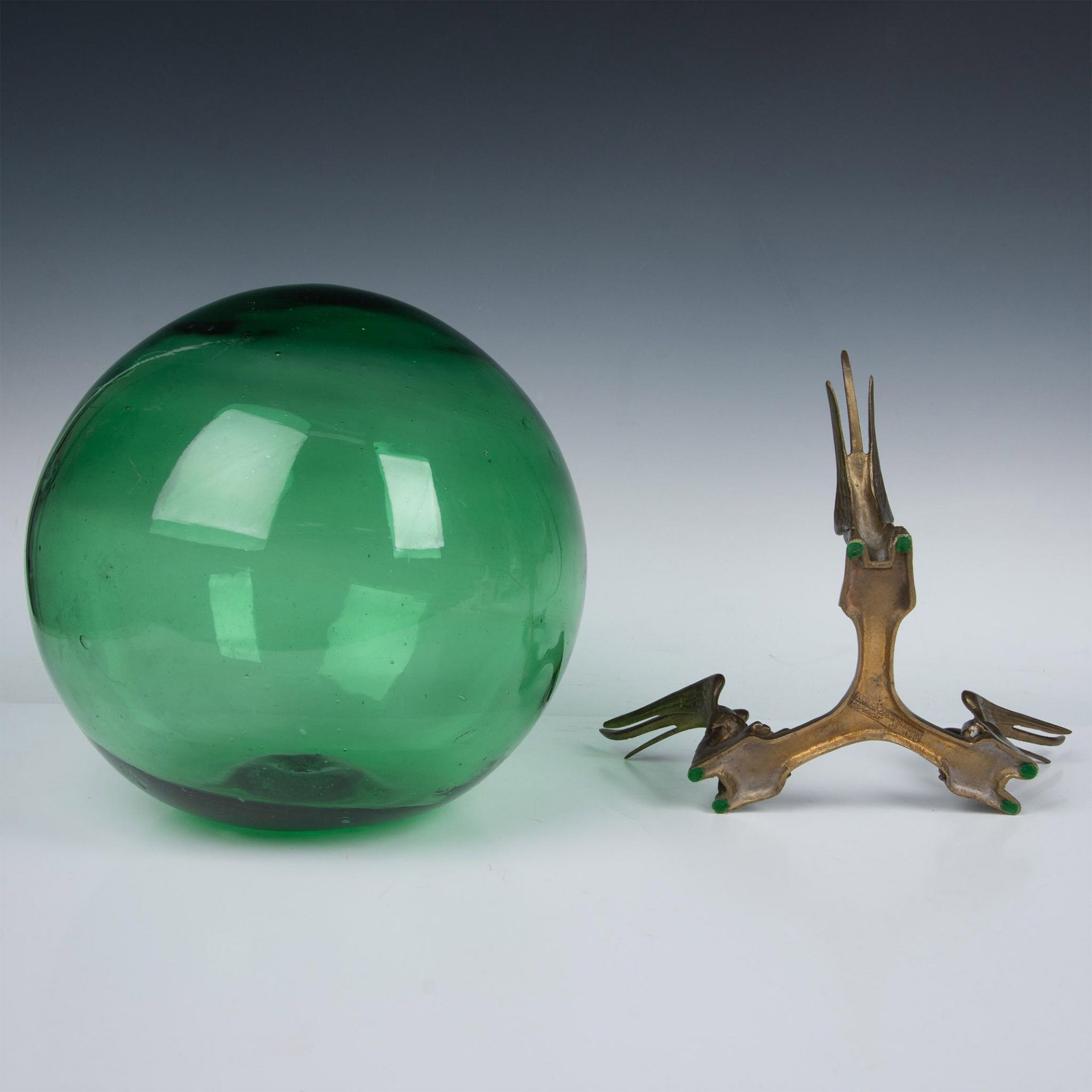 2pc Arthur Court Designs Brass Base with Green Art Glass Orb - Image 2 of 4