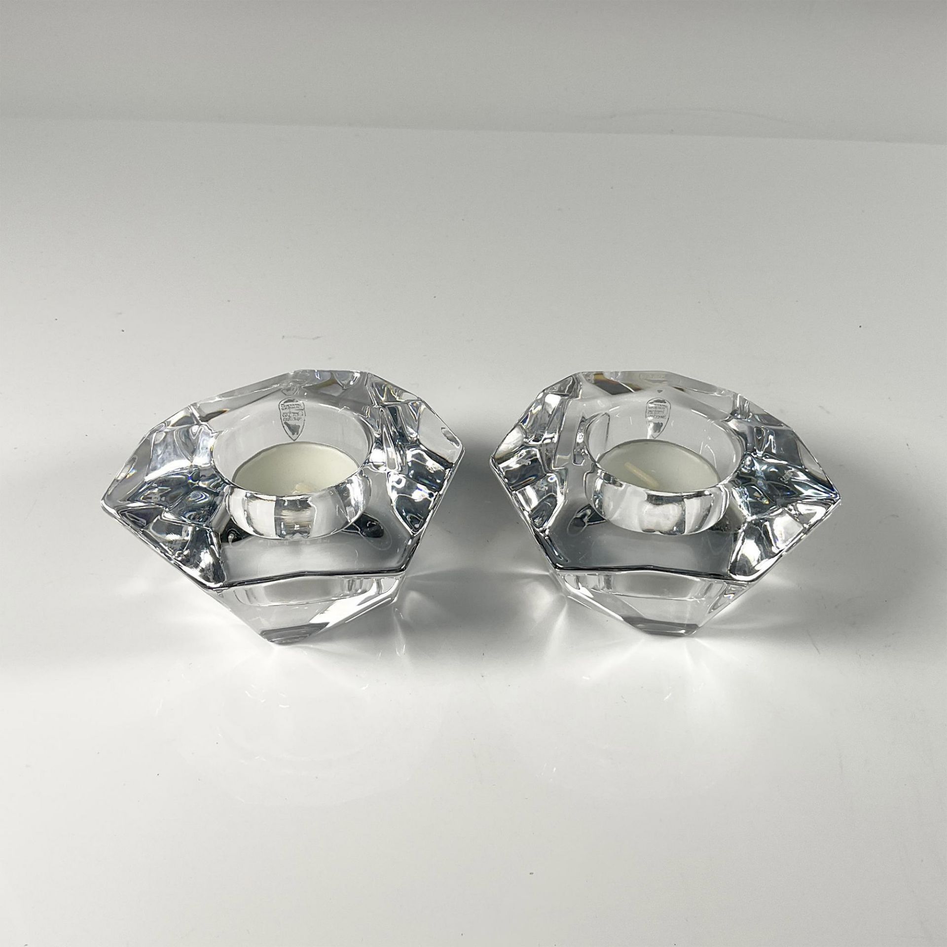 2pc Orrefors Crystal Candleholders, Precious