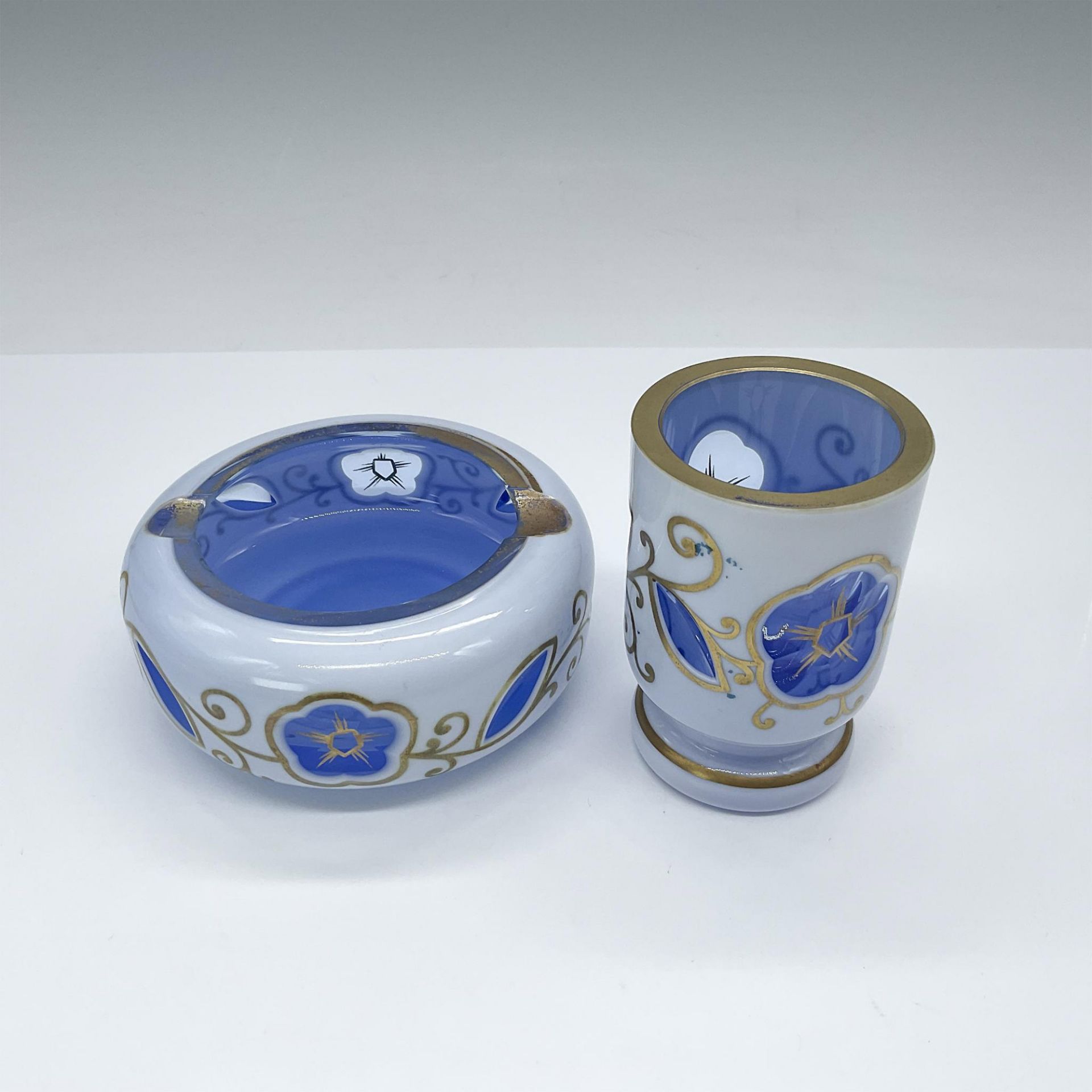 2pc Vintage Bohemia Moser Glass Match Jar and Ashtray - Image 2 of 3