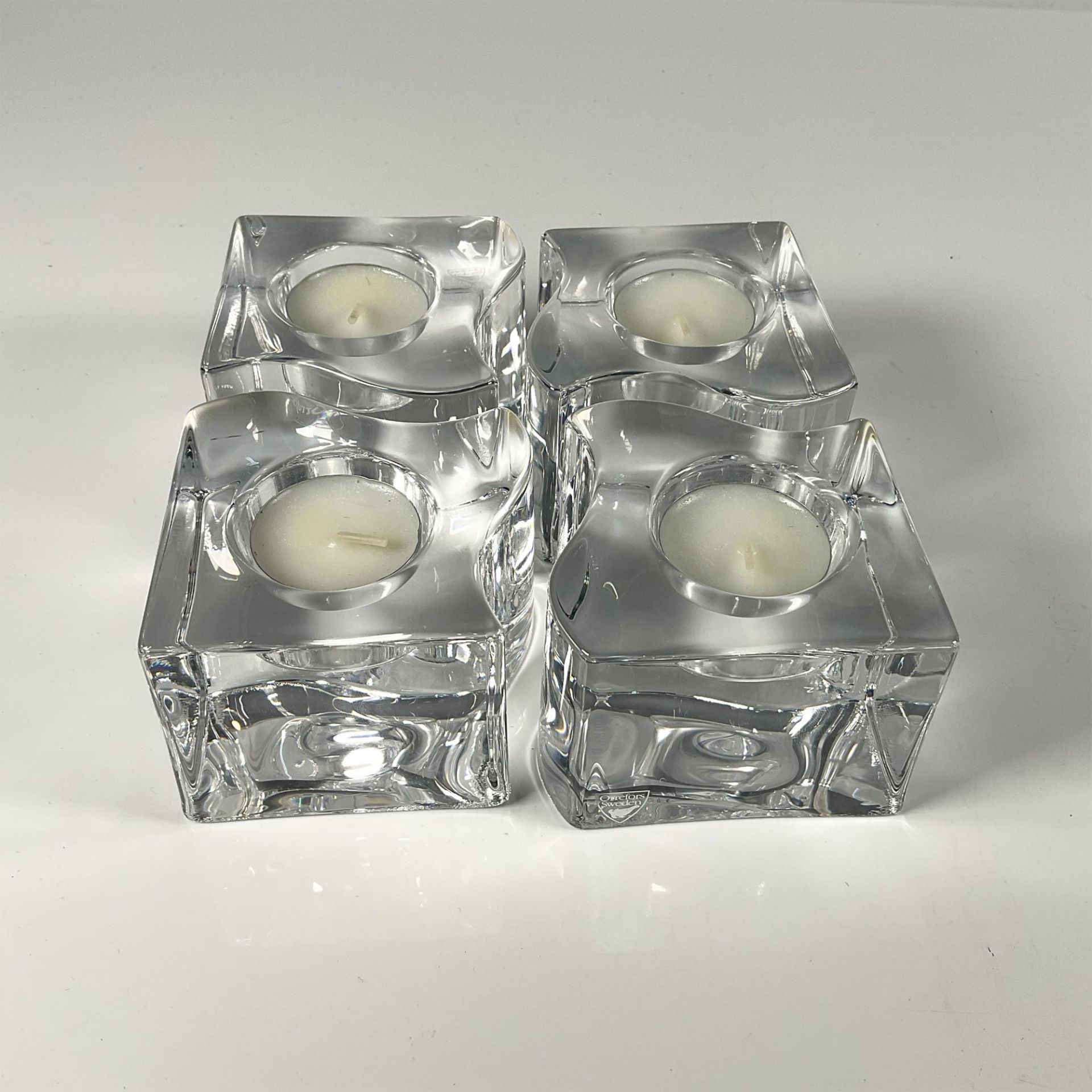 Set of 4 Orrefors Crystal Candleholders, Puzzle
