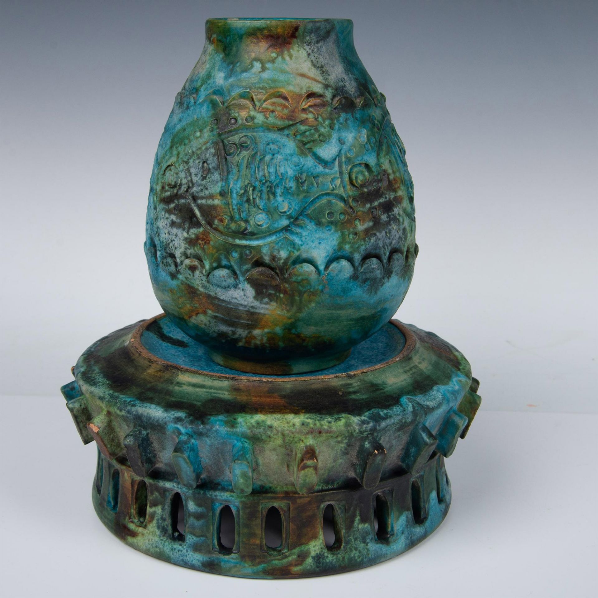 2pc Bitossi Sea Garden Glaze Vase and Decorative Bowl - Bild 4 aus 7