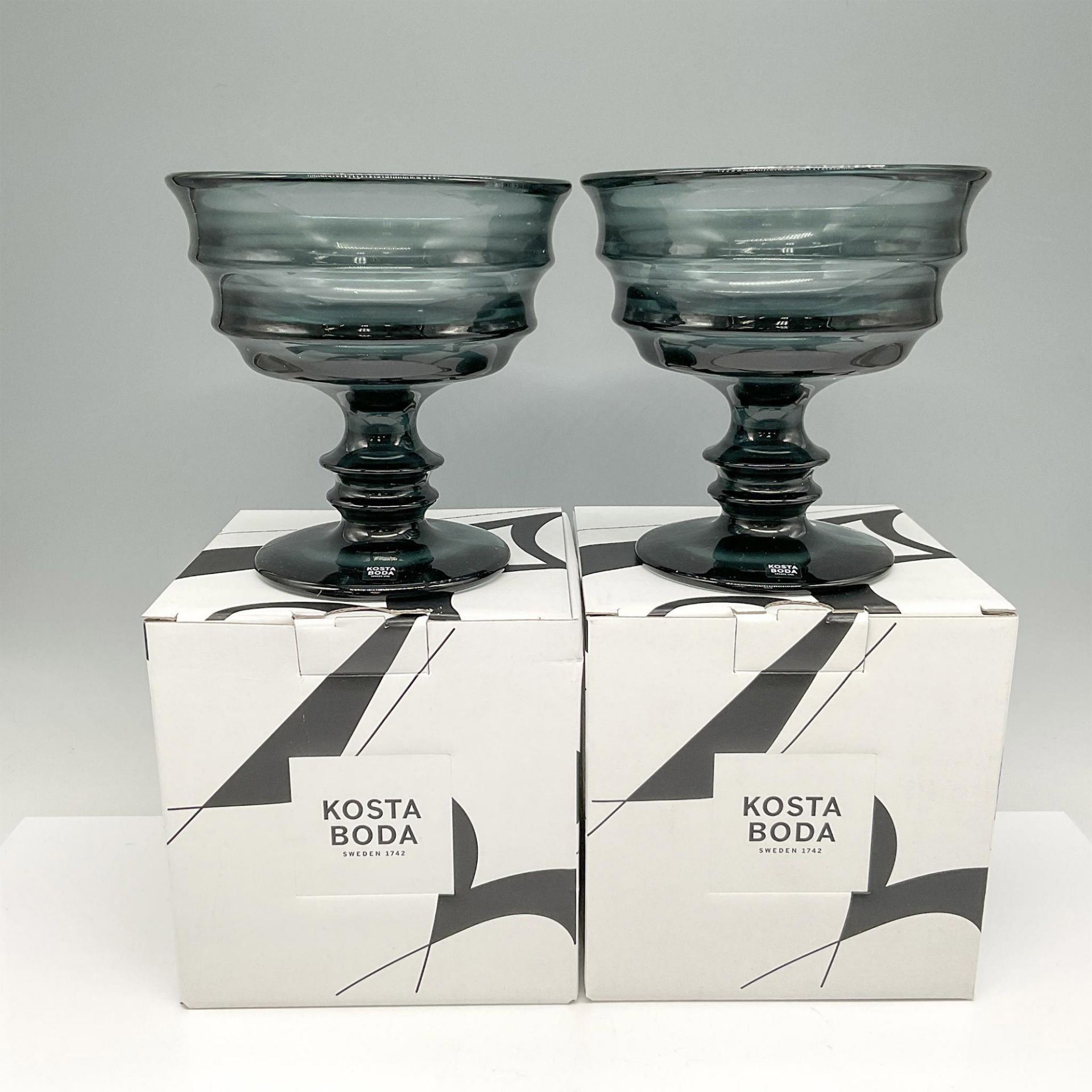 2pc Kosta Boda Glass Smoky Grey Compote Bowl - Bild 4 aus 4