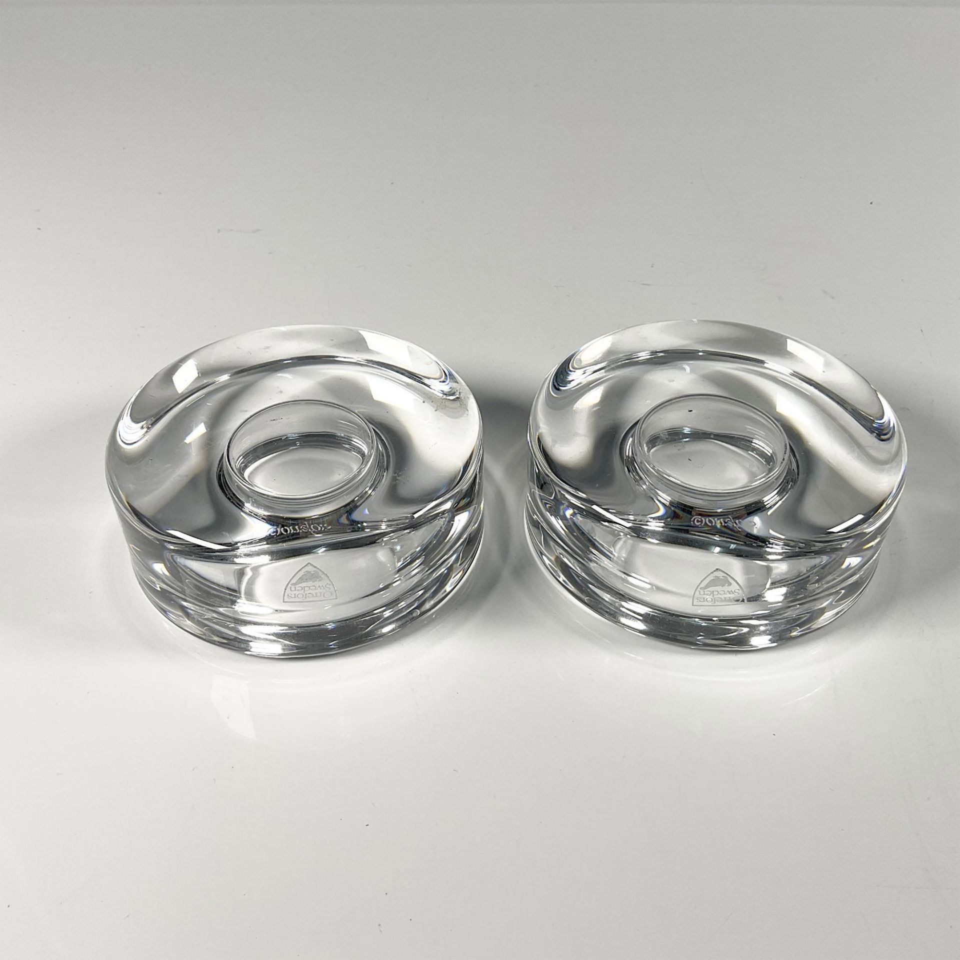 2pc Orrefors Crystal Candleholders, Puck - Image 2 of 4