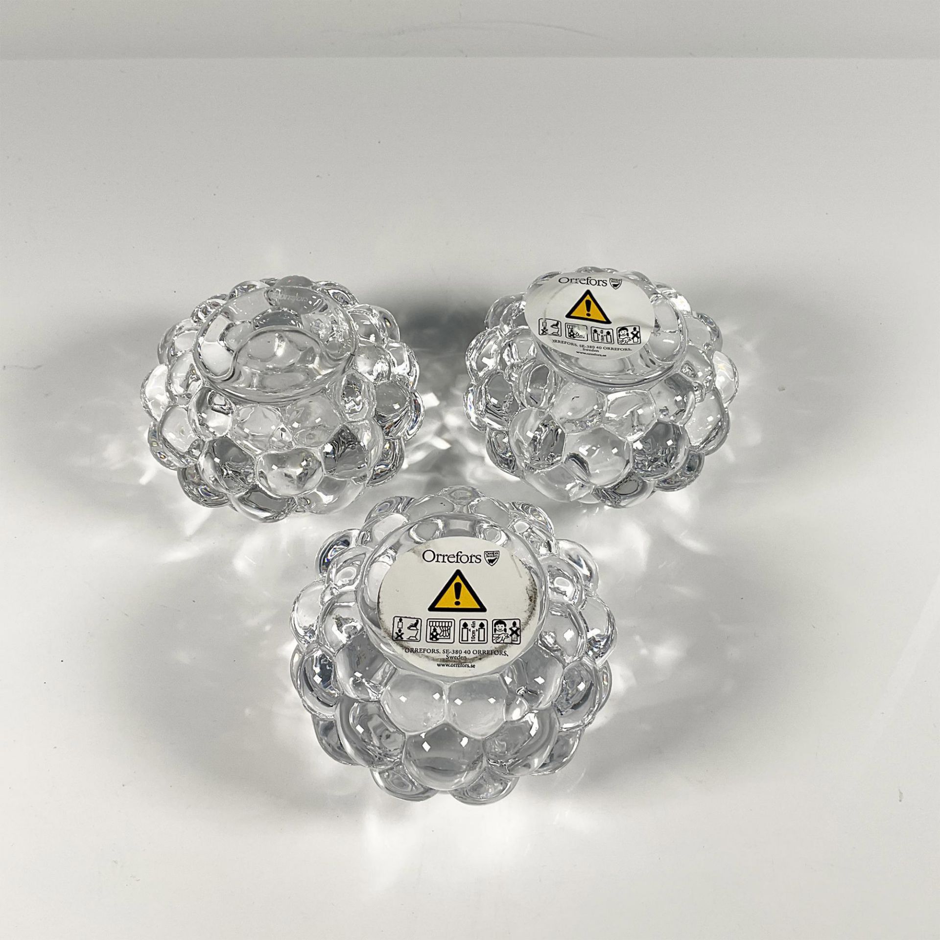 3pc Orrefors Crystal Candleholders, Hallon Raspberry - Image 2 of 4