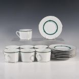 14pc Christofle Porcelaine Rubanea Vert Cups & Saucers