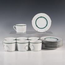 14pc Christofle Porcelaine Rubanea Vert Cups & Saucers