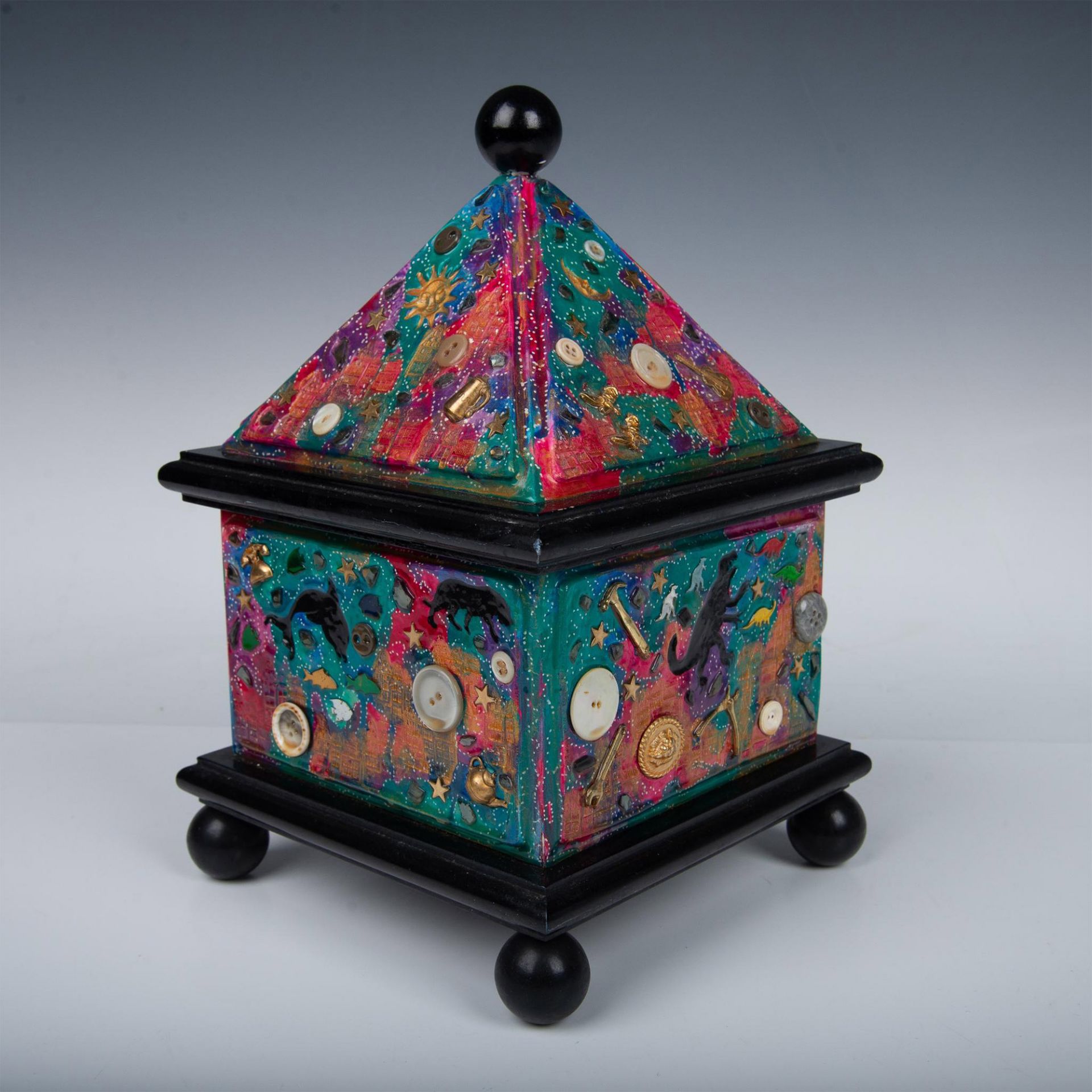 Mosaic Hand Painted Decorative Box with Polychrome Finish - Bild 3 aus 6