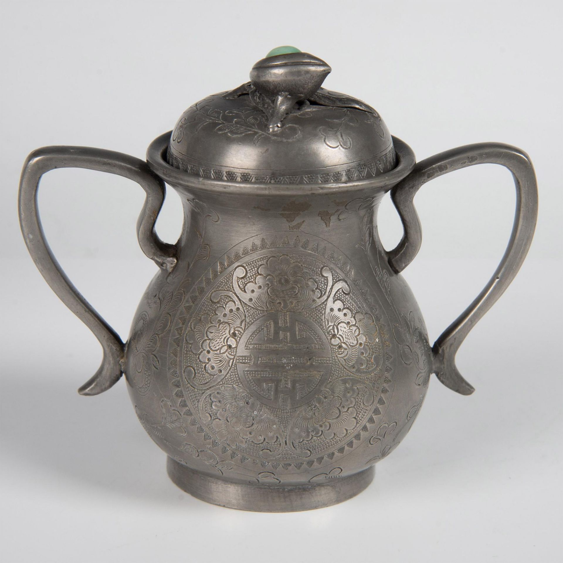 3pc Antique Chinese Pewter Tea Set - Image 15 of 18