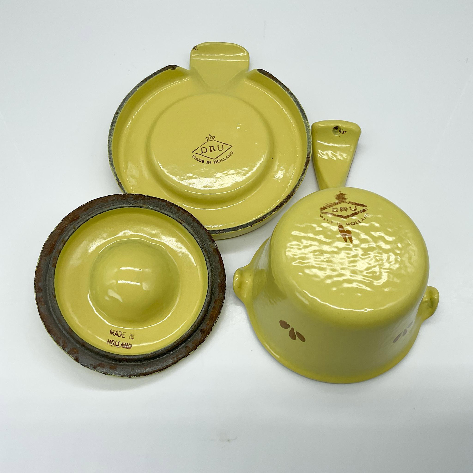 3pc Vintage DRU Enameled Cast Iron Butter Warmer - Bild 3 aus 3