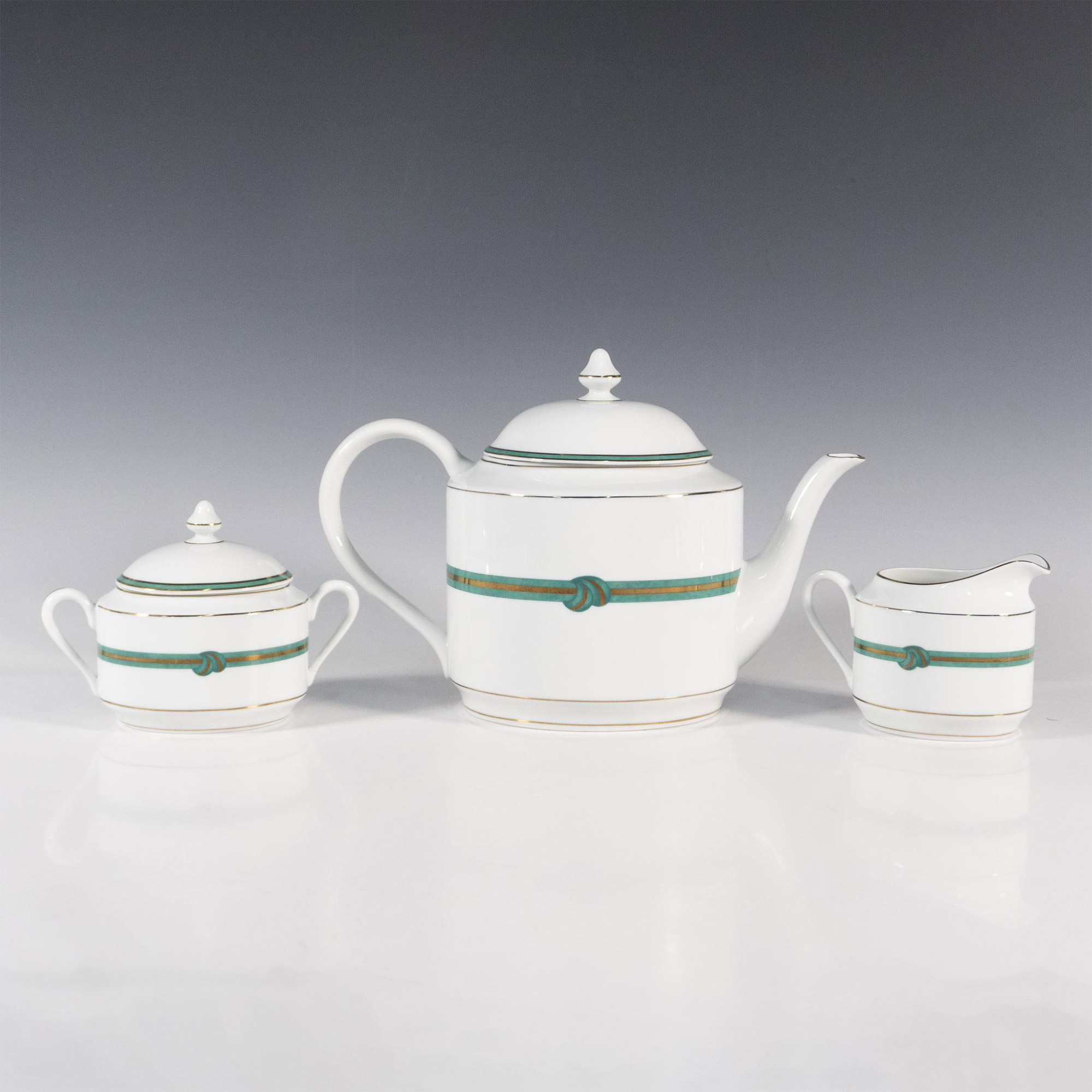 3pc Christofle Porcelaine Rubanea Vert Partial Tea Service - Bild 2 aus 4