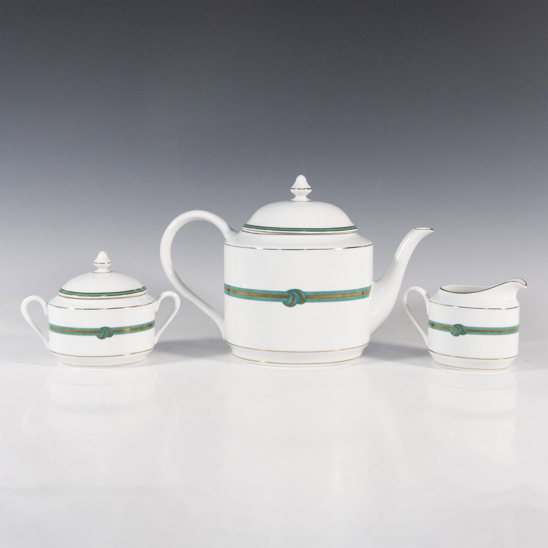 3pc Christofle Porcelaine Rubanea Vert Partial Tea Service - Image 2 of 4