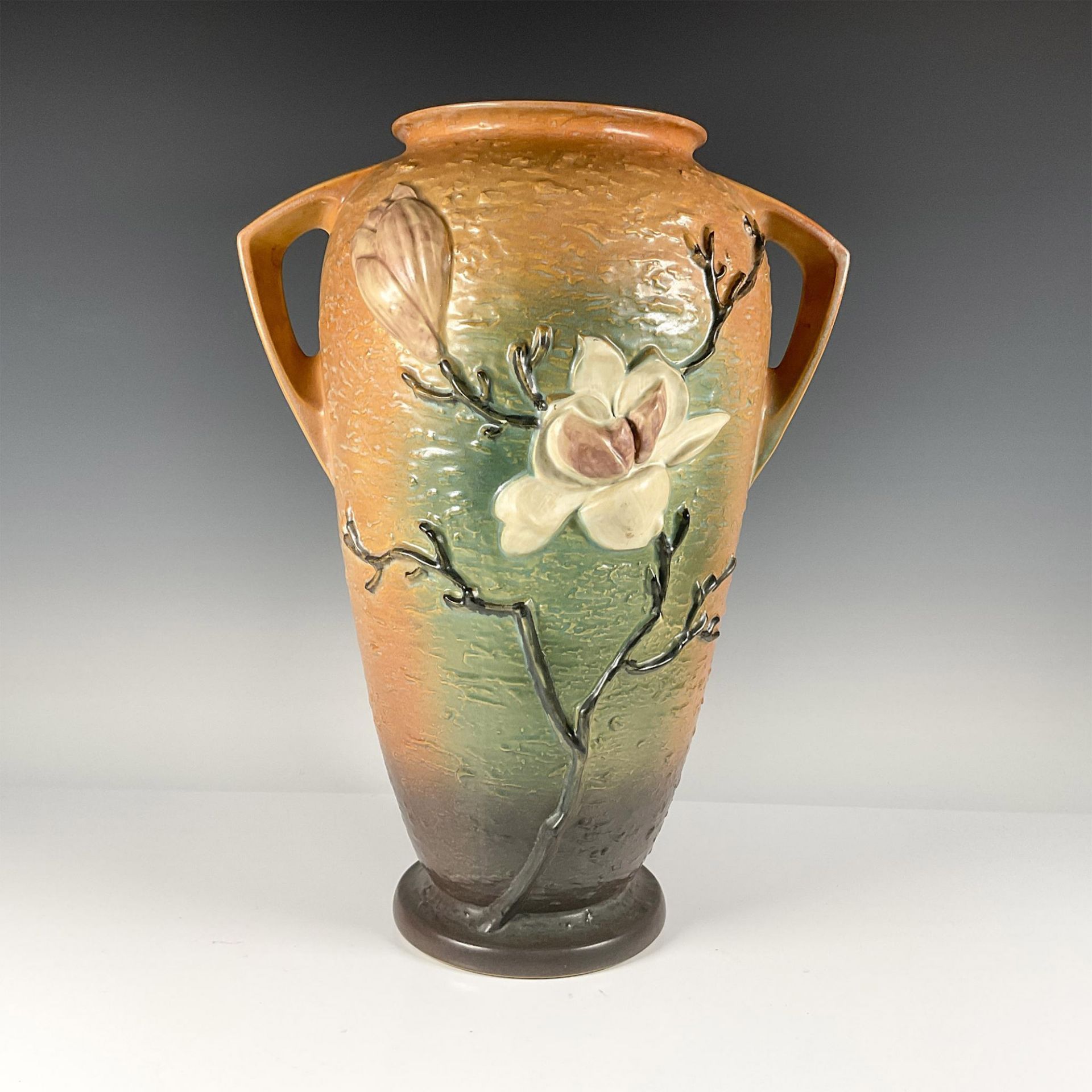 Roseville Pottery, Brown Magnolia Floor Vase 100