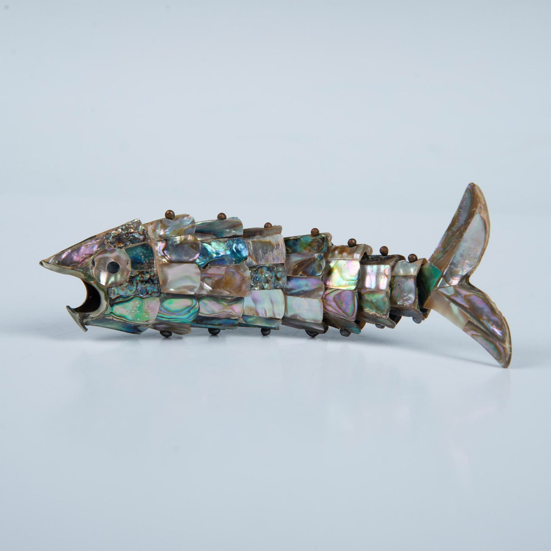 Vintage Abalone and Silver Articulated Fish Bottle Opener