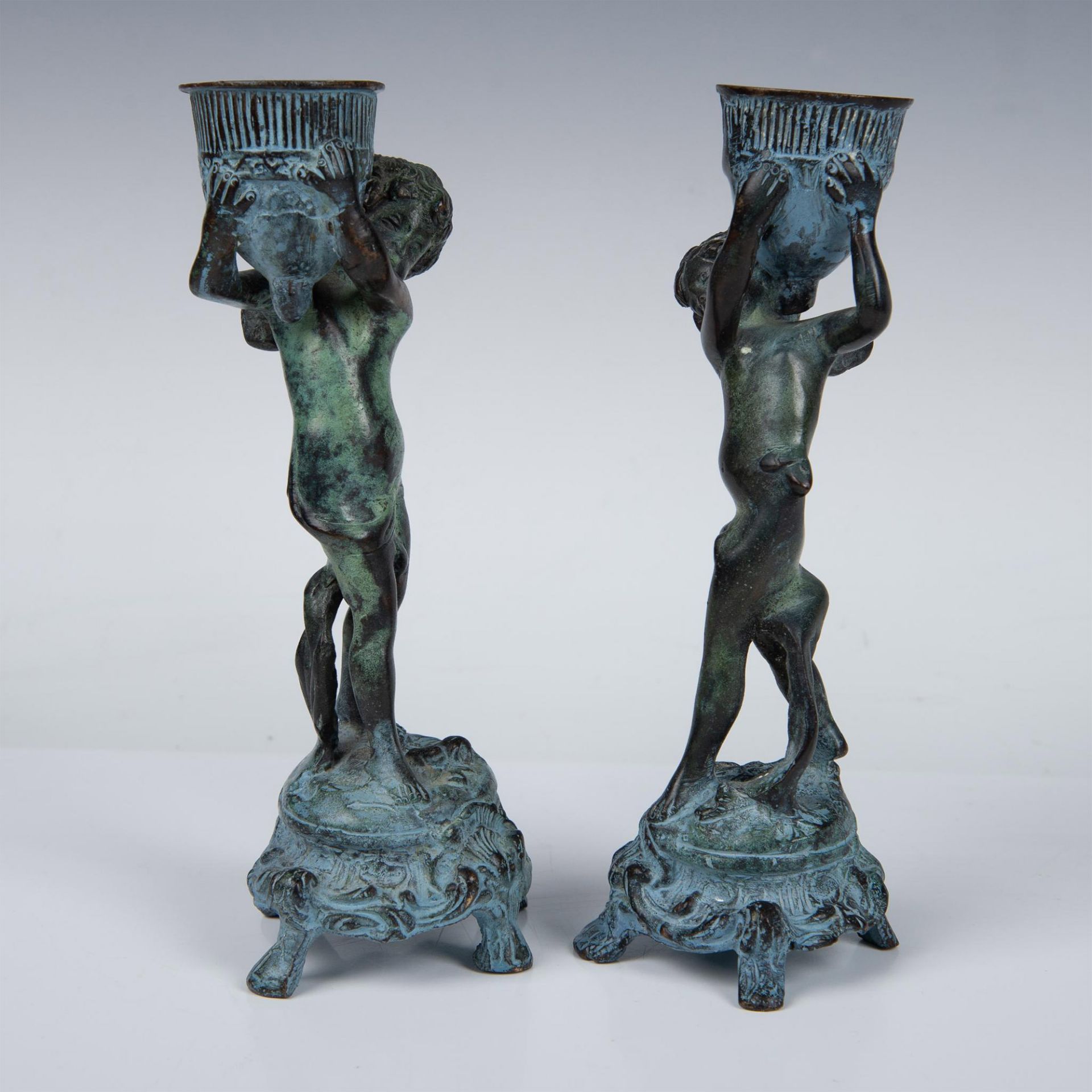 Pair of Maitland Smith Bronze Cherub Candle Holders - Image 3 of 5