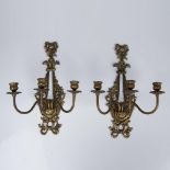 Pair of French Louis XV Style Bronze Three-Armed Sconces