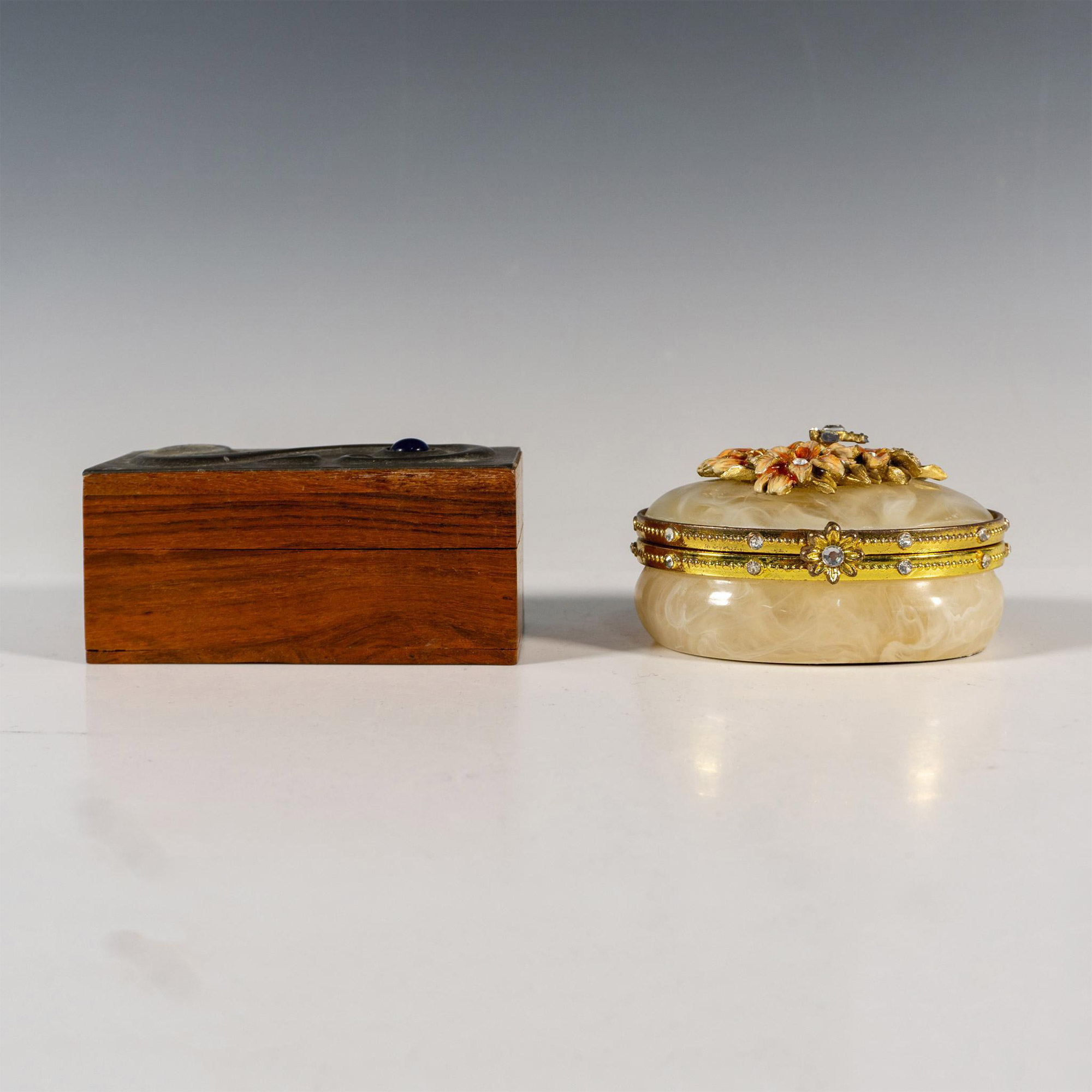 2pc Vintage Wooden and Enamel Jewelry Boxes - Image 2 of 6