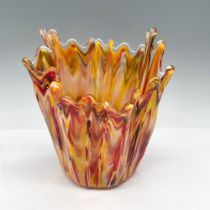 Murano Hand Blown Art Glass Vase in Orange Red Yellow