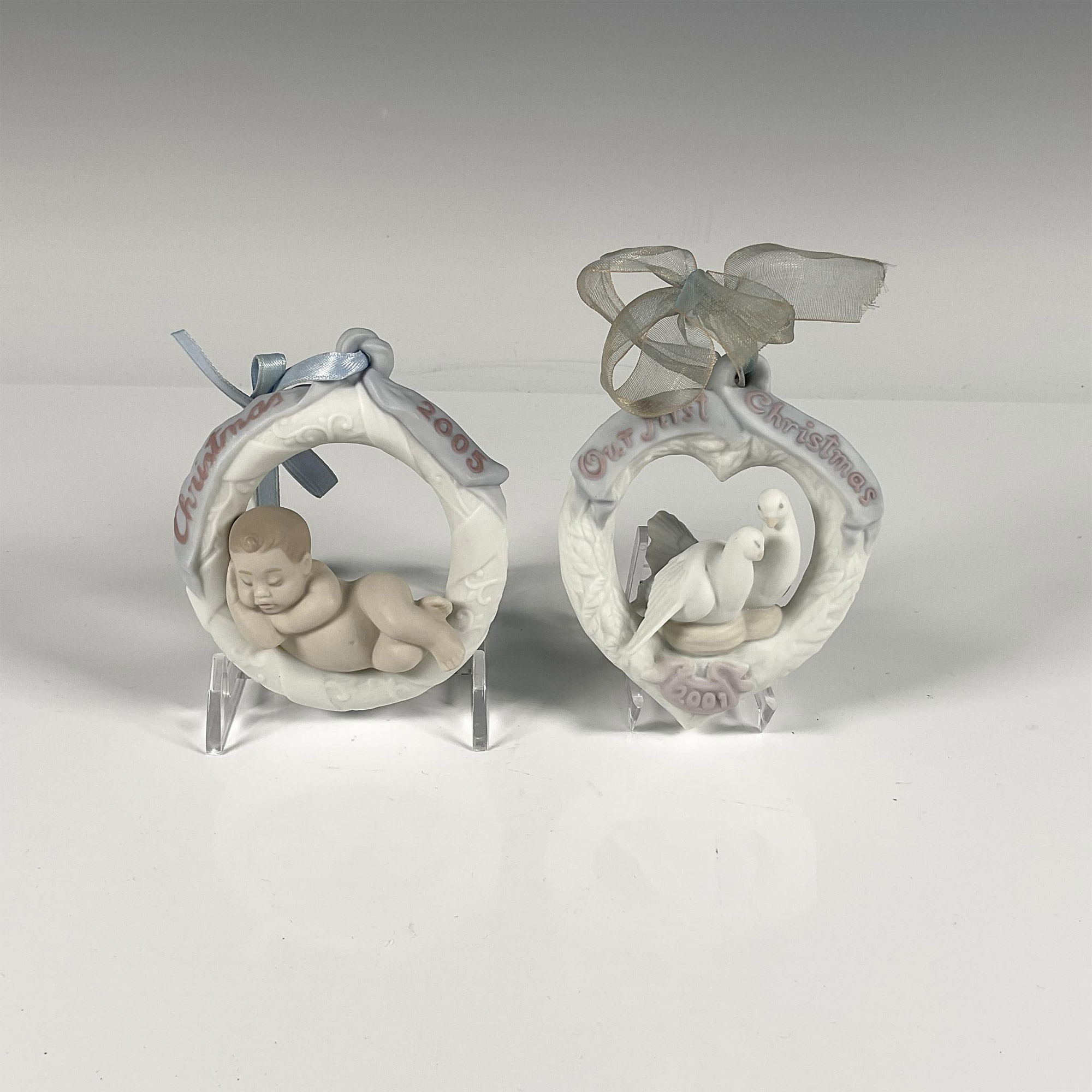 Pair of Lladro Porcelain 2001 and 2005 Christmas Ornaments