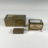 3pc Vintage Ornate Brass Dresser Boxes