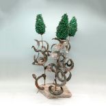 Mid Century Metal and Stone Abstract Floral Sculpture