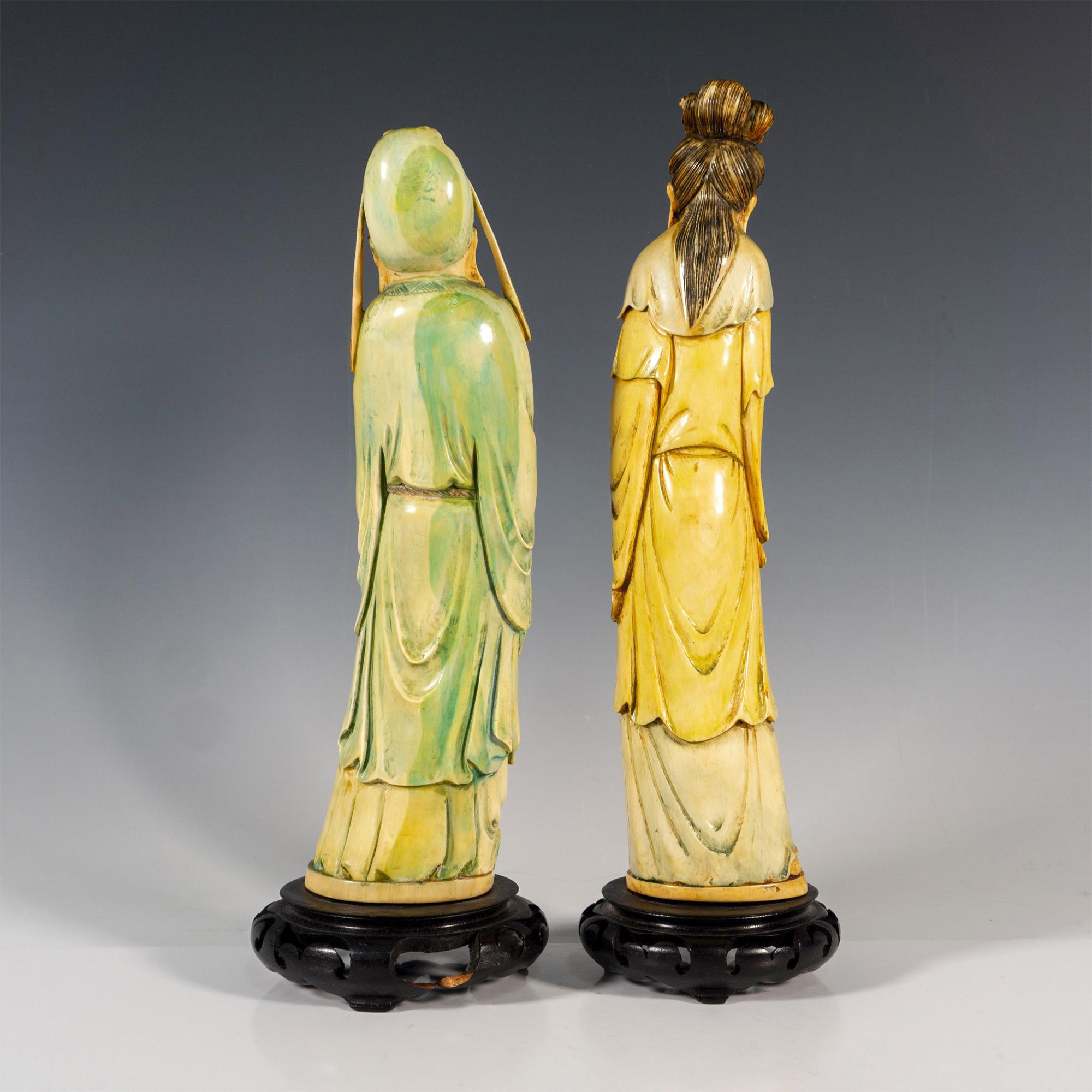 2pc Carved Chinese Figurines, Family - Image 2 of 3