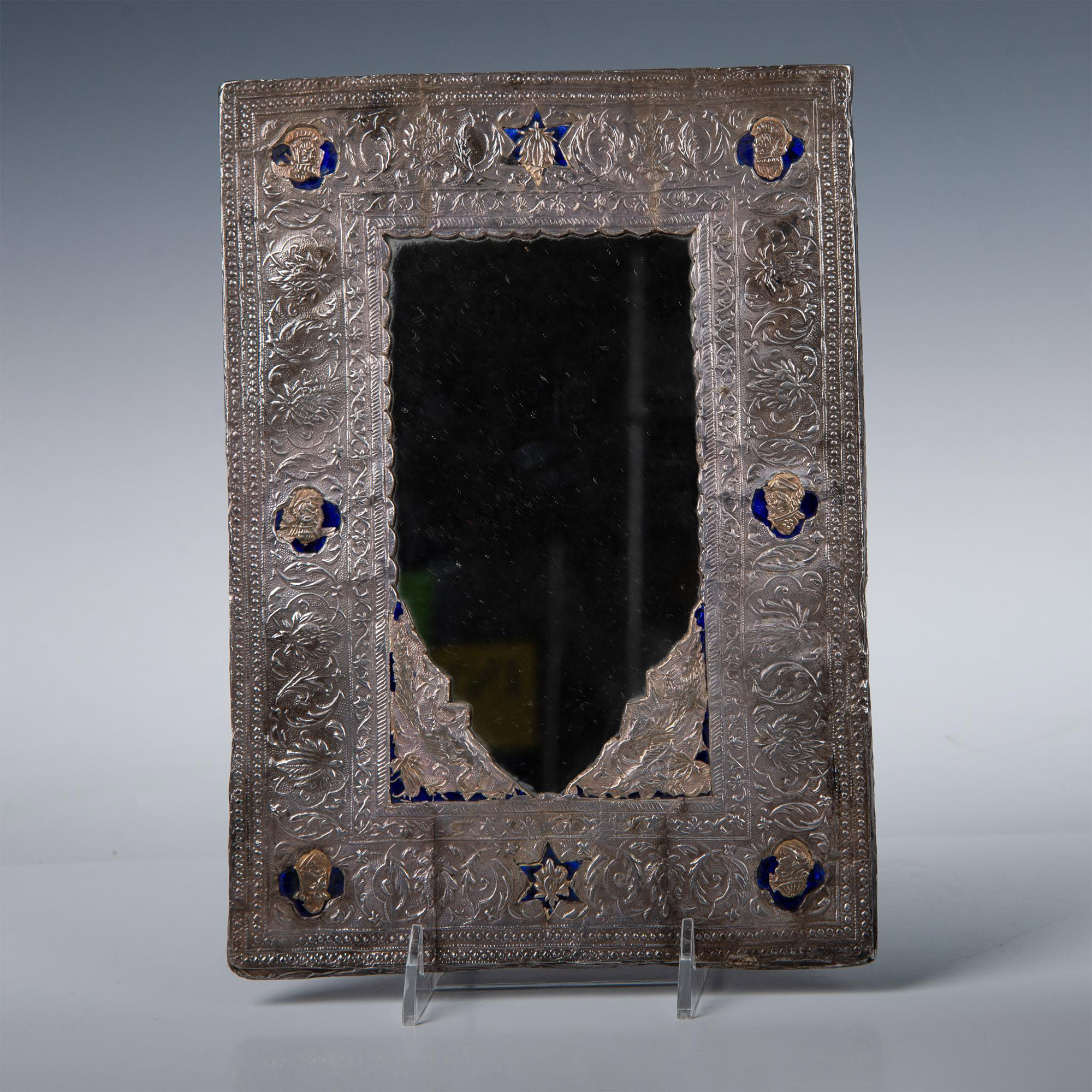 Early 20th Century Persian Qajar Enameled Sterling Silver Mirror