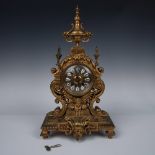 Elaborate Brass Mantle Clock, Cherub Face Motif