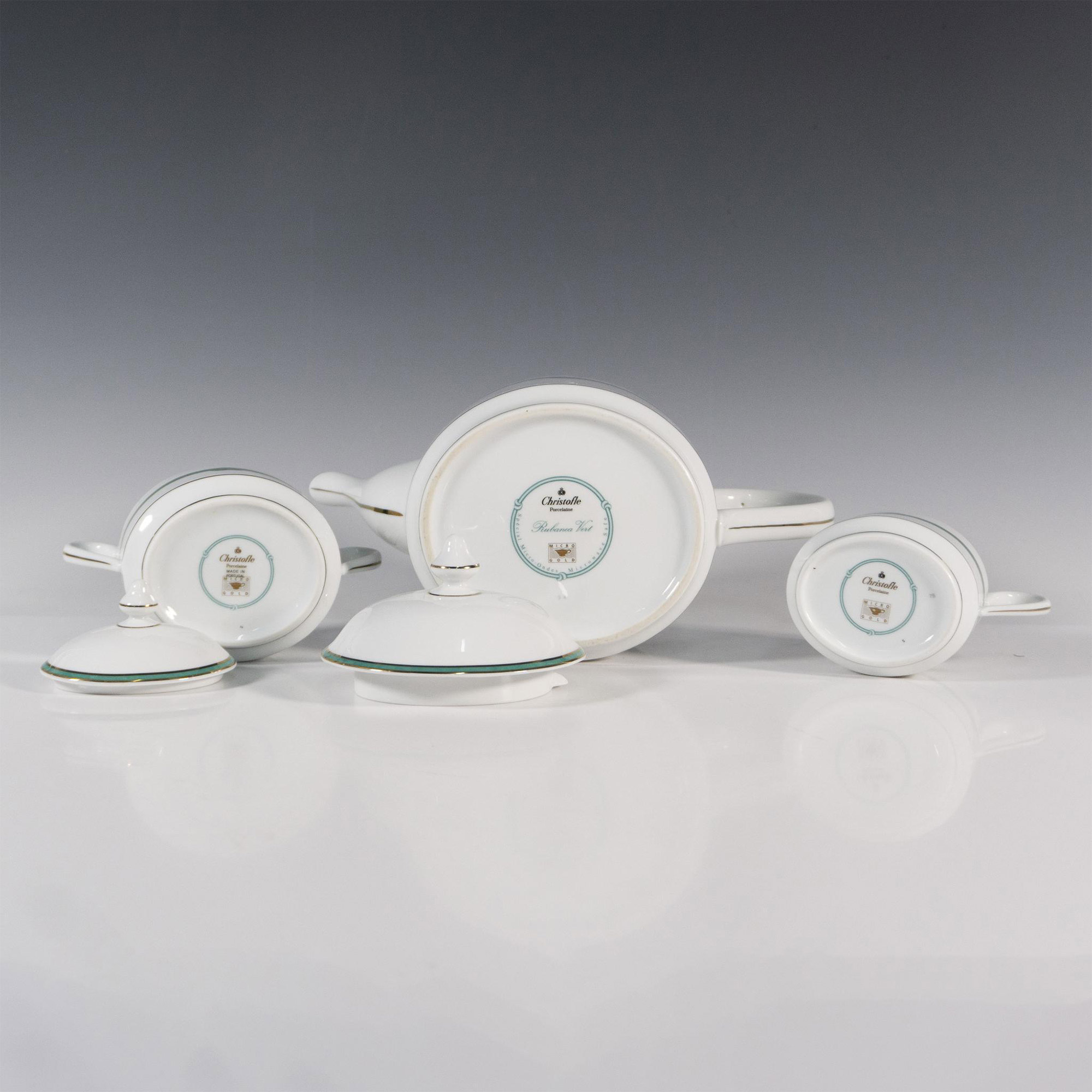 3pc Christofle Porcelaine Rubanea Vert Partial Tea Service - Bild 3 aus 4