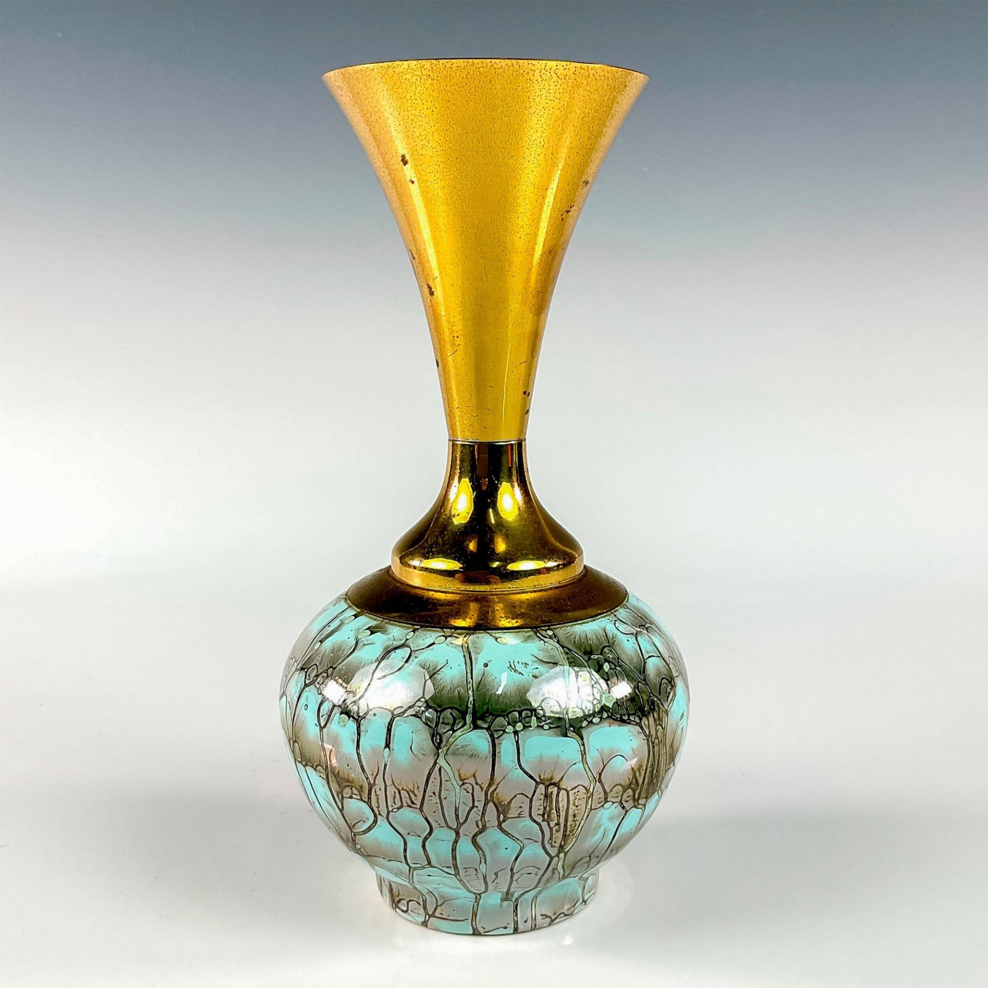 Mid-Century Modern Delft Marbled Glaze Vase