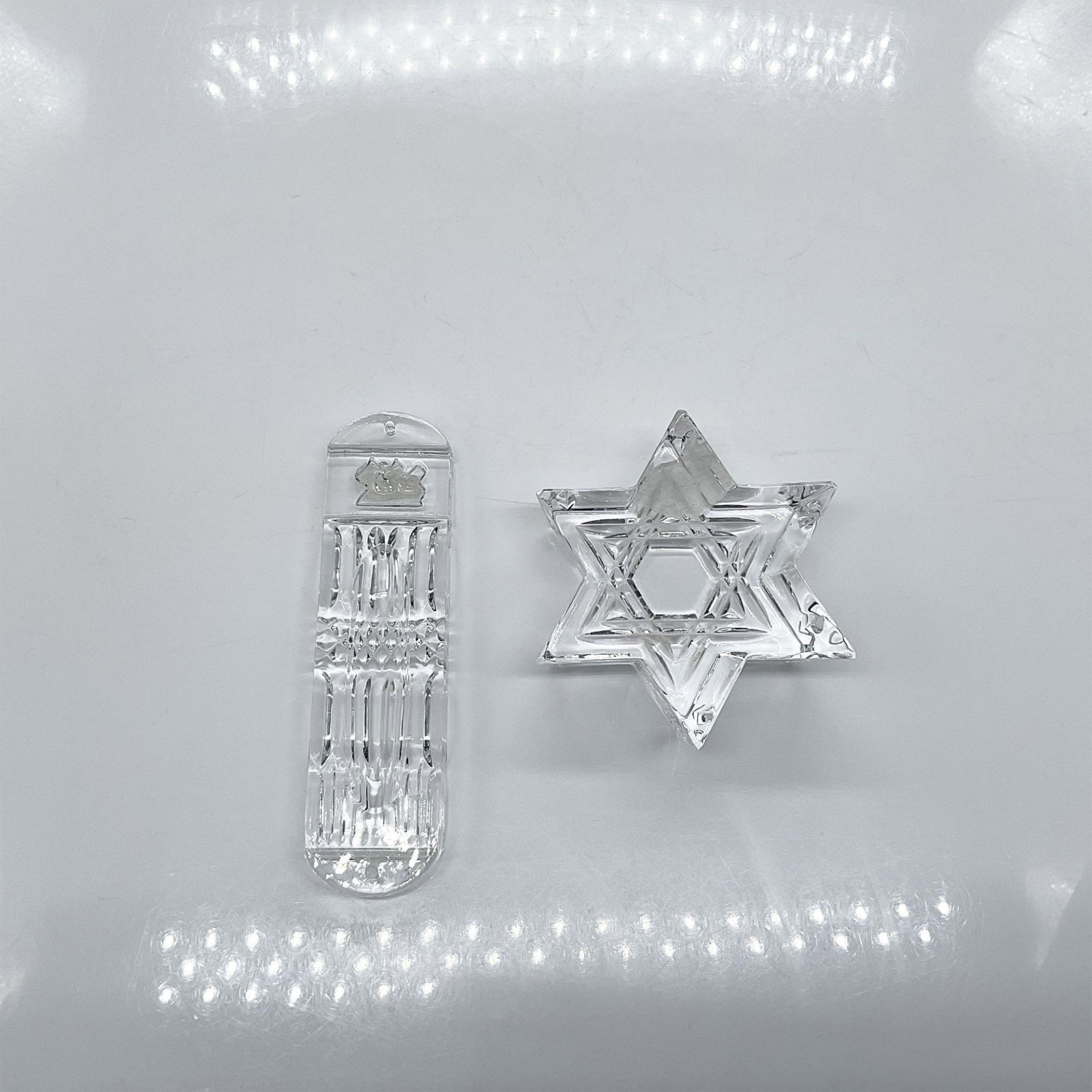 2pc Waterford Mezuzah and Star of David Paperweight