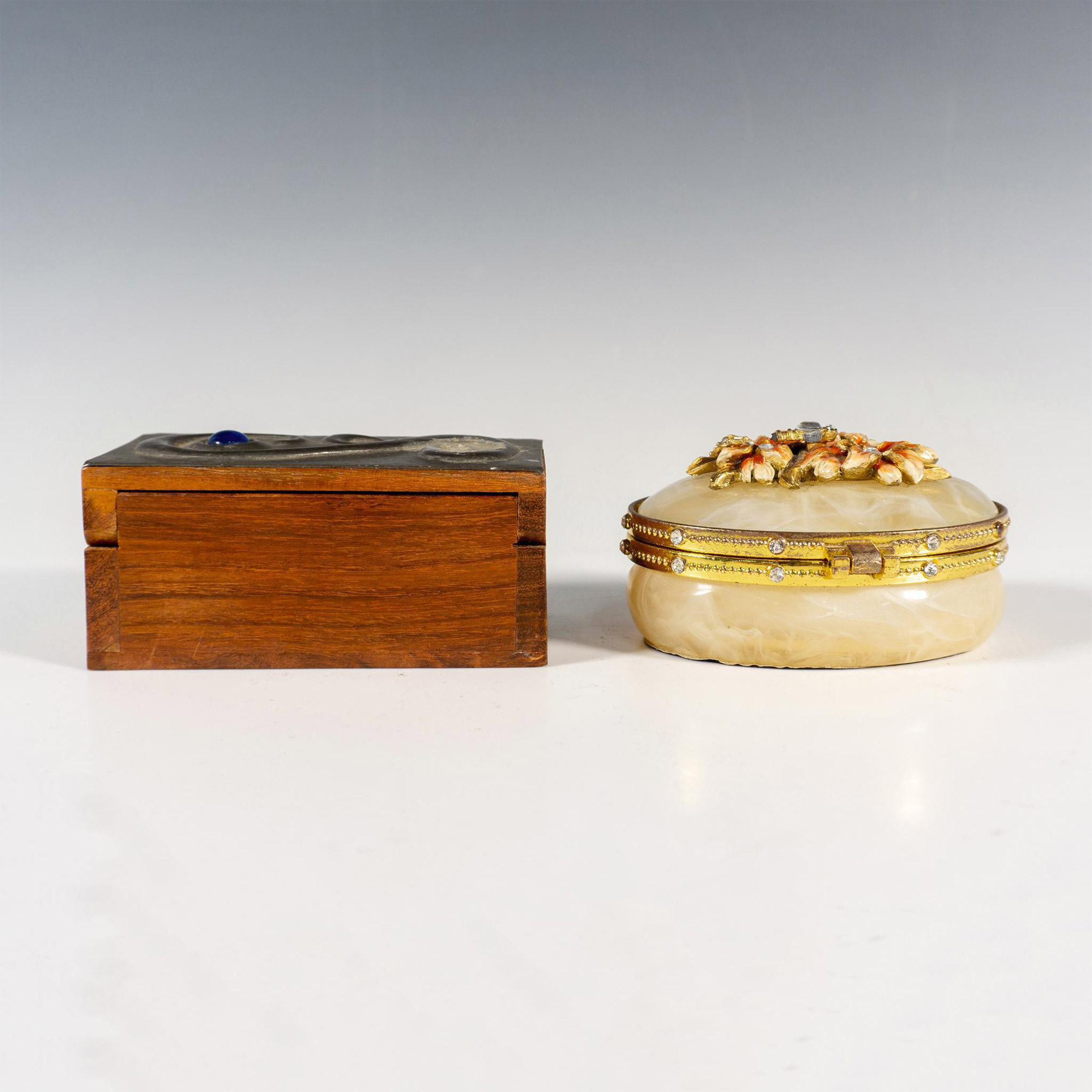 2pc Vintage Wooden and Enamel Jewelry Boxes - Image 3 of 6