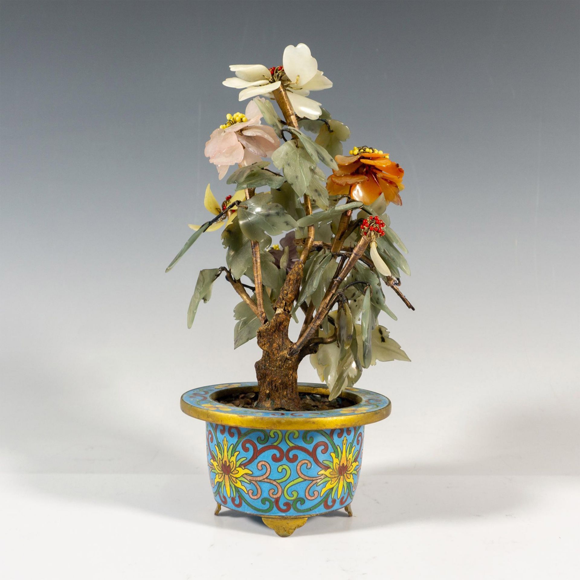 Chinese Cloisonne and Semi-Precious Stones Bonsai Tree - Image 2 of 3