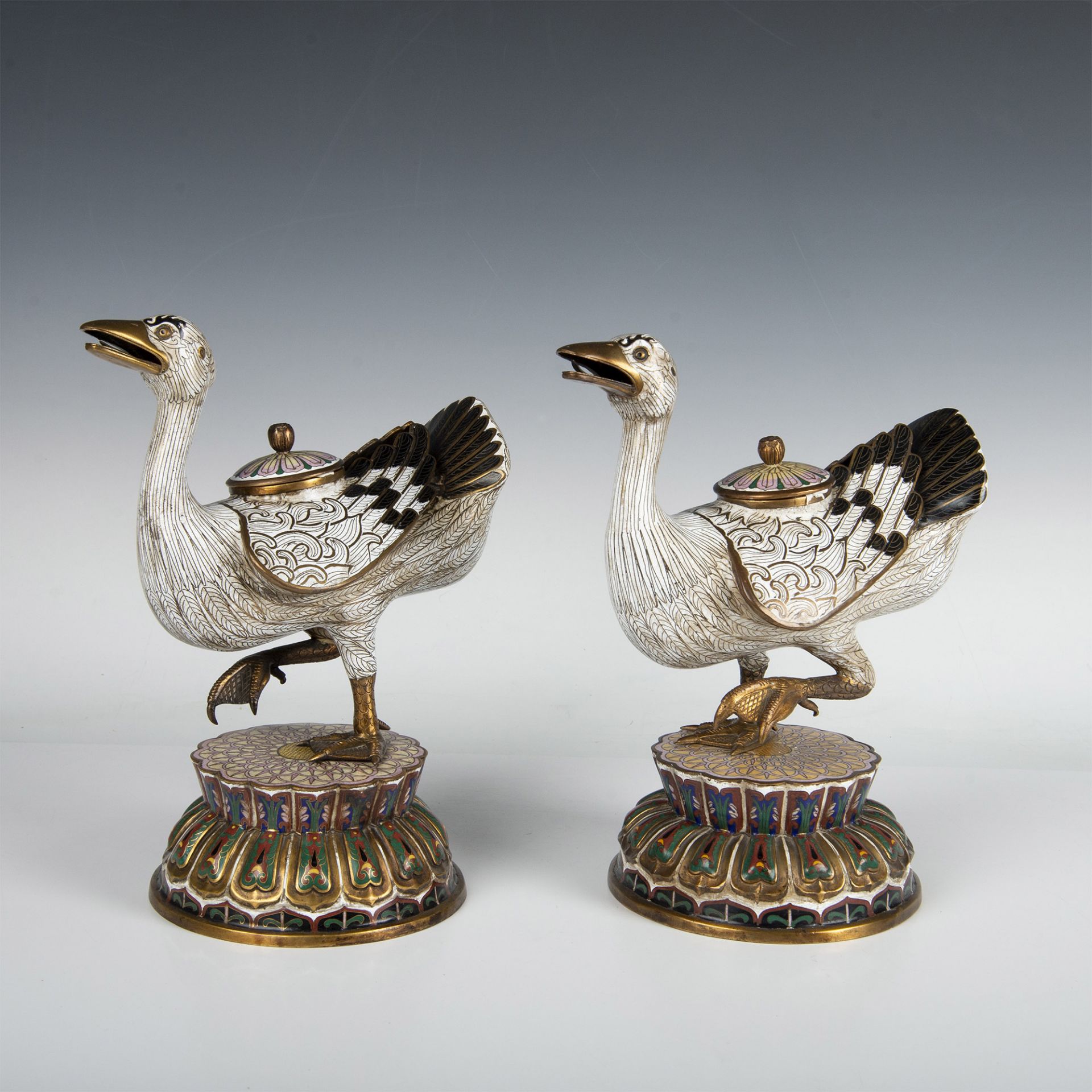 Pair of Chinese Cloisonne Duck Censers