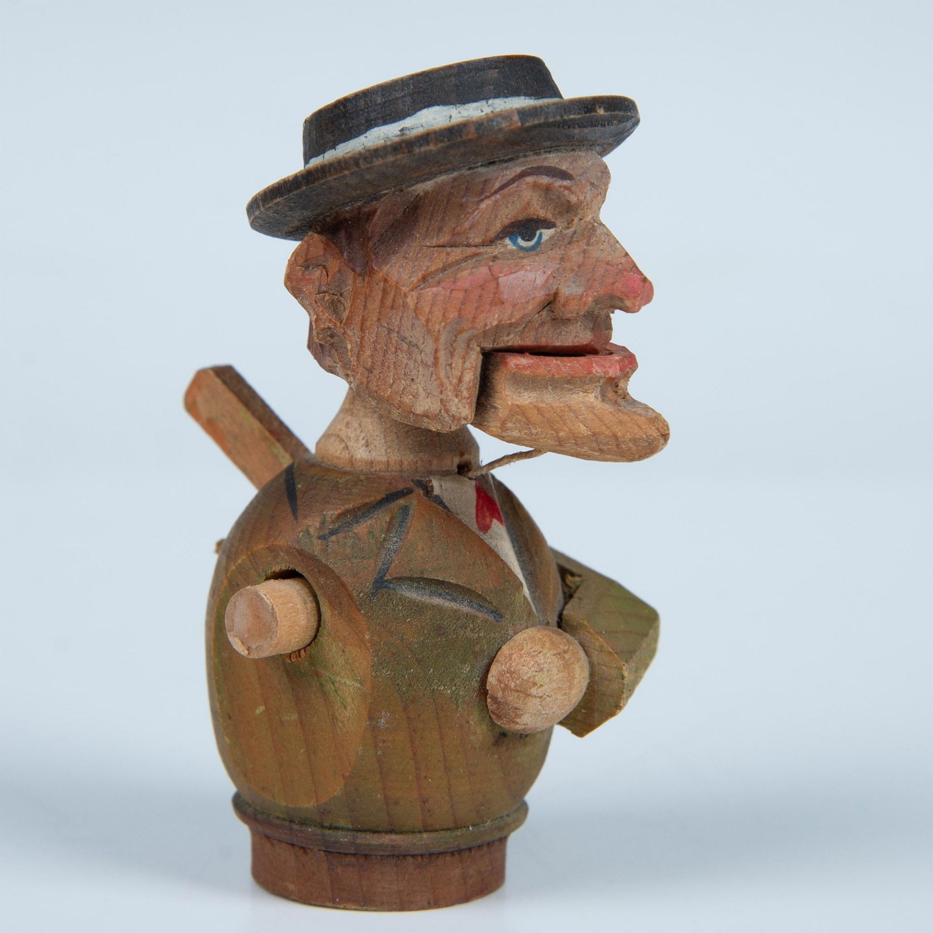 6pc Vintage Carved Wooden Figural Bottle Toppers - Bild 4 aus 9