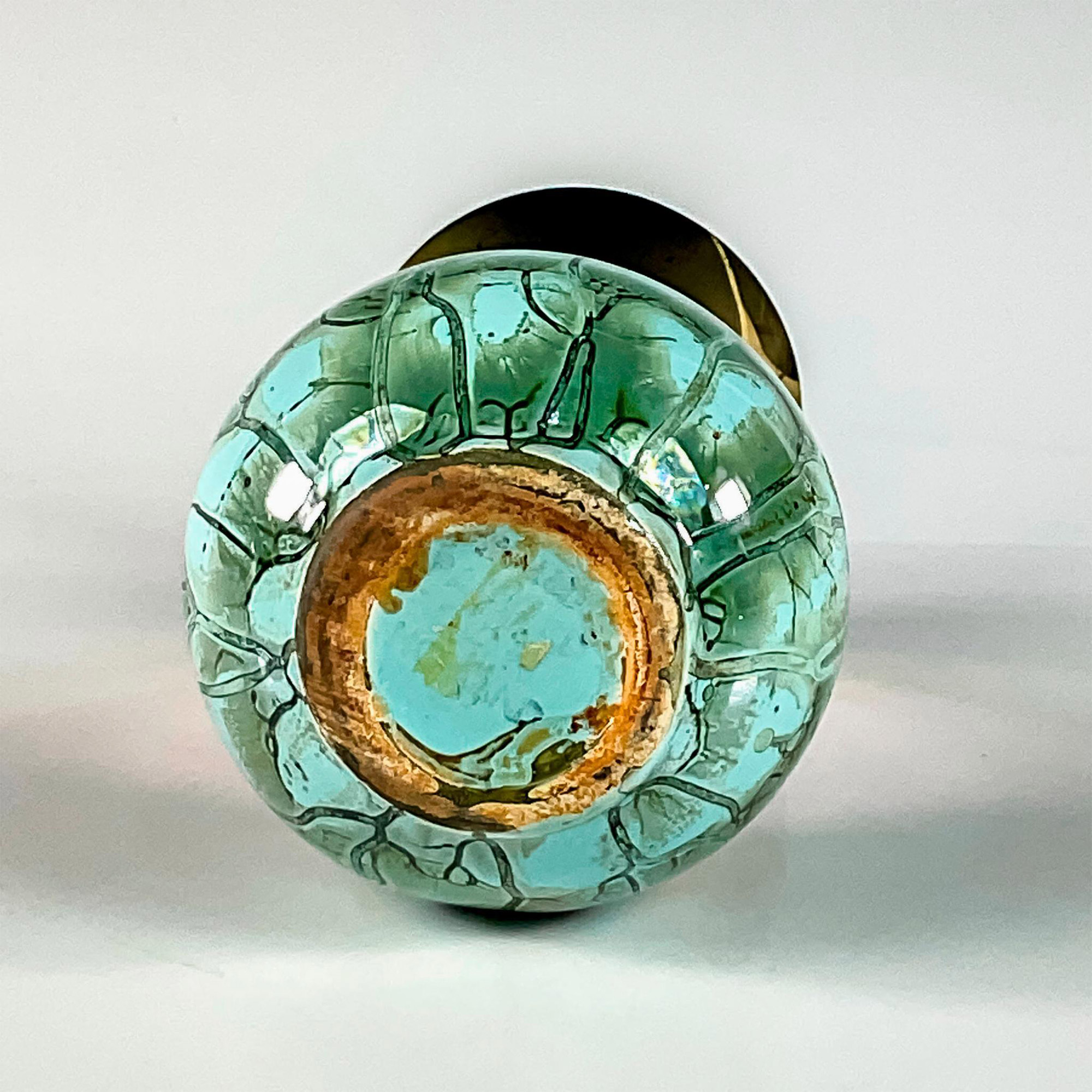 Mid-Century Modern Delft Marbled Glaze Brass Vase - Image 3 of 3