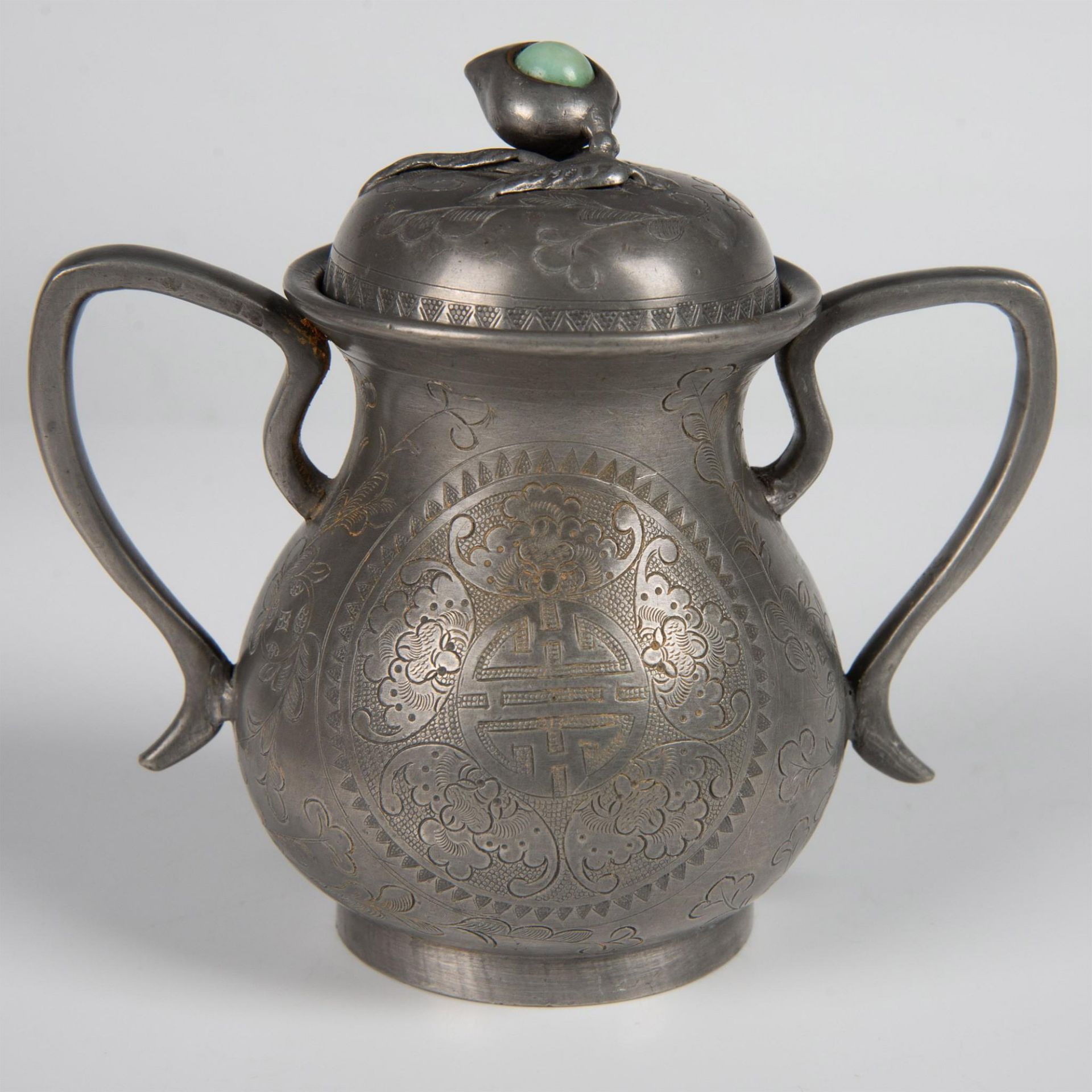 3pc Antique Chinese Pewter Tea Set - Image 16 of 18