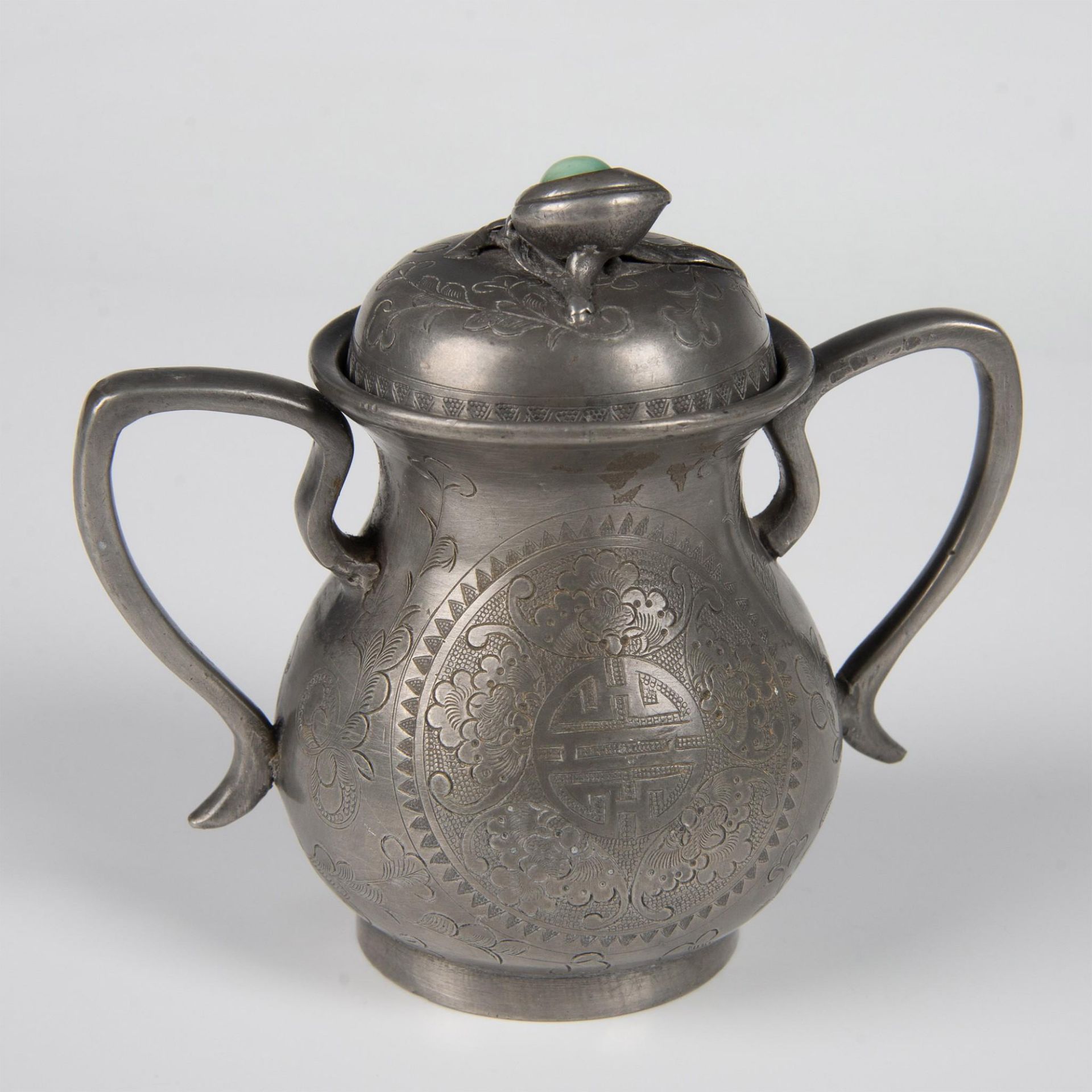 3pc Antique Chinese Pewter Tea Set - Image 8 of 18