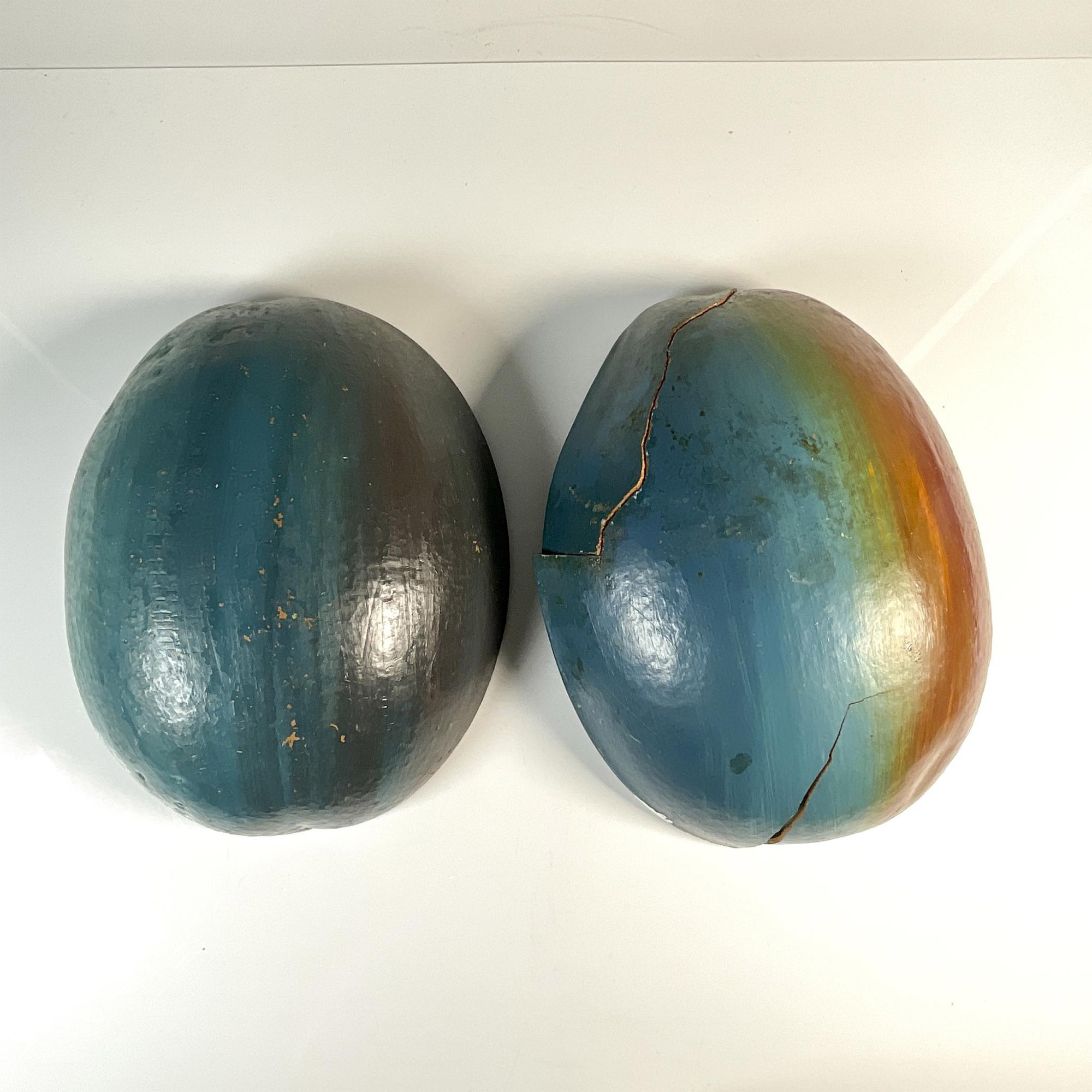Andre Pierre (Attr.) 2pc Hand-Painted Haitian Simbi Voodoo Calabash Husk Shells, Signed - Image 3 of 3