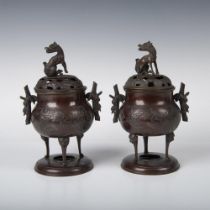 Pair of Antique Chinese Bronze Censers