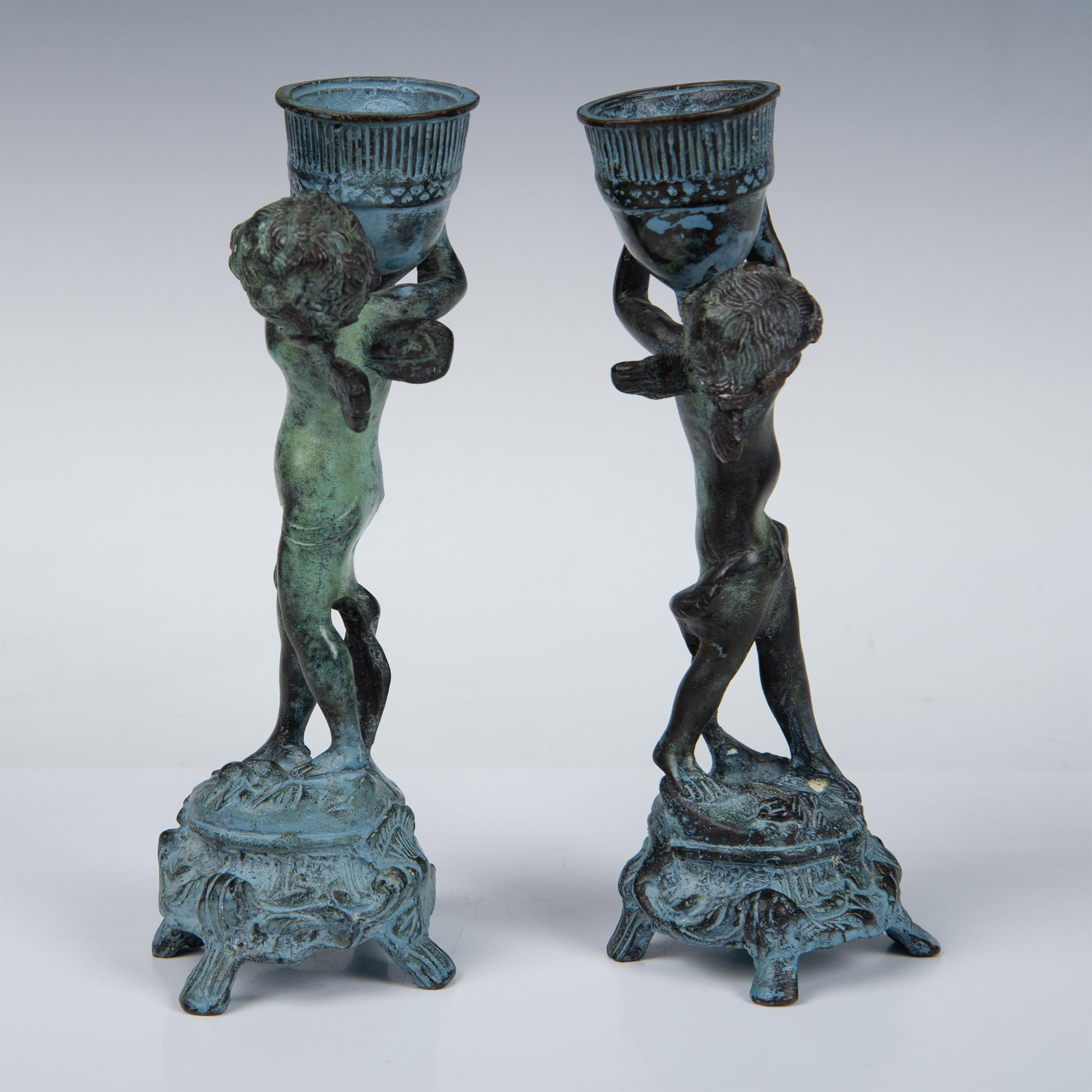 Pair of Maitland Smith Bronze Cherub Candle Holders - Image 2 of 5