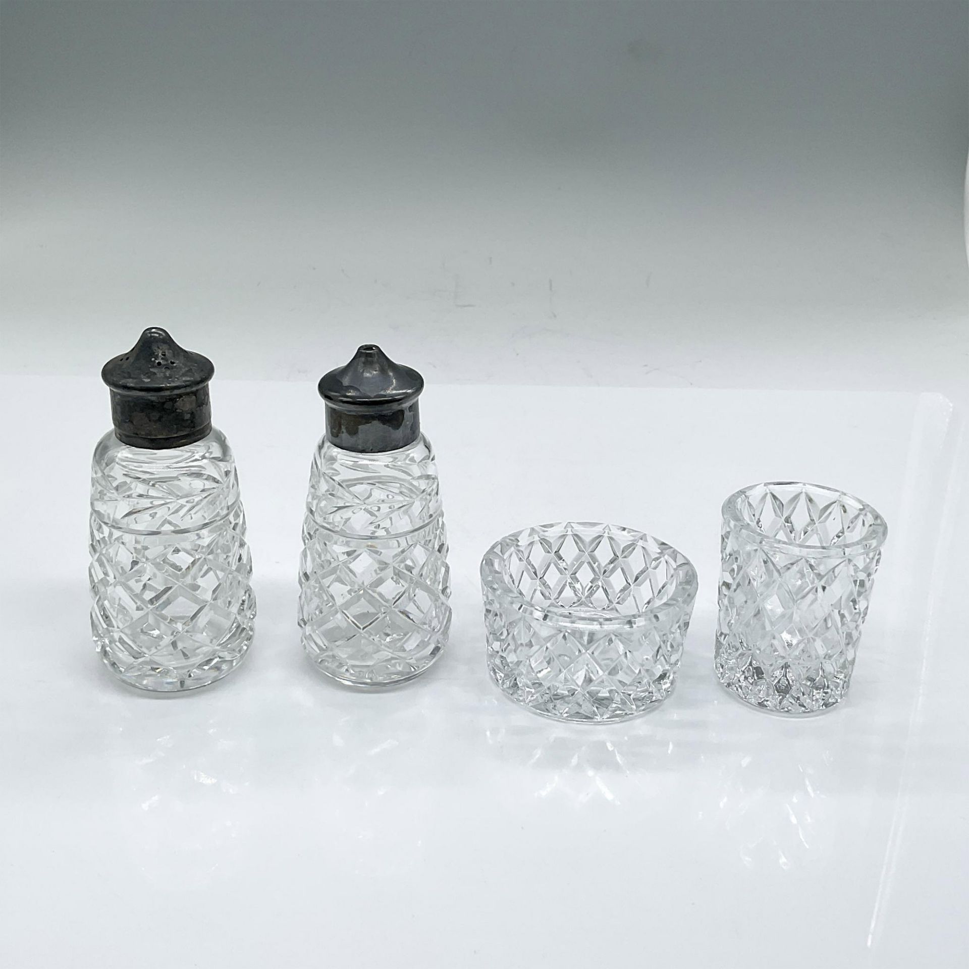 4pc Waterford Salt + Pepper Shakers, Glass Tableware - Bild 2 aus 3