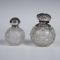 2pc Antique English Cut Crystal and Sterling Scent Bottles