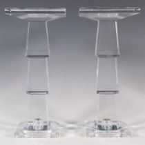 Pair of Crystal Candle Holders, Rectangular Prism